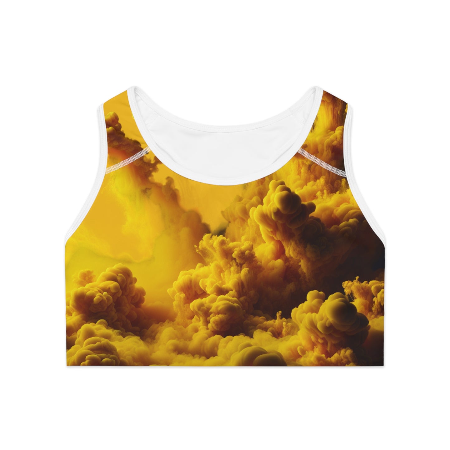 Vibrant Cloud Sports Bra - Yellow Abstract Design for Active Lifestyle