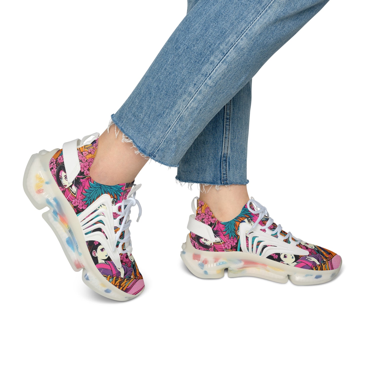 Colorful Women's Mesh Sneakers, Unique Athletic Footwear, Fun Casual Shoes, Street Style Sneakers, Fashionable Women's Sneakers