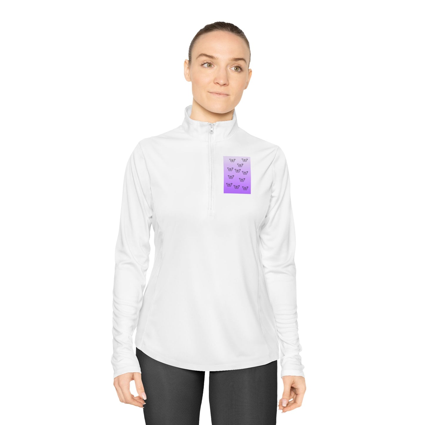 Dee Dee's Purple Butterfly Pattern Ladies Quarter-Zip Pullover - Stylish Activewear for Everyday Comfort