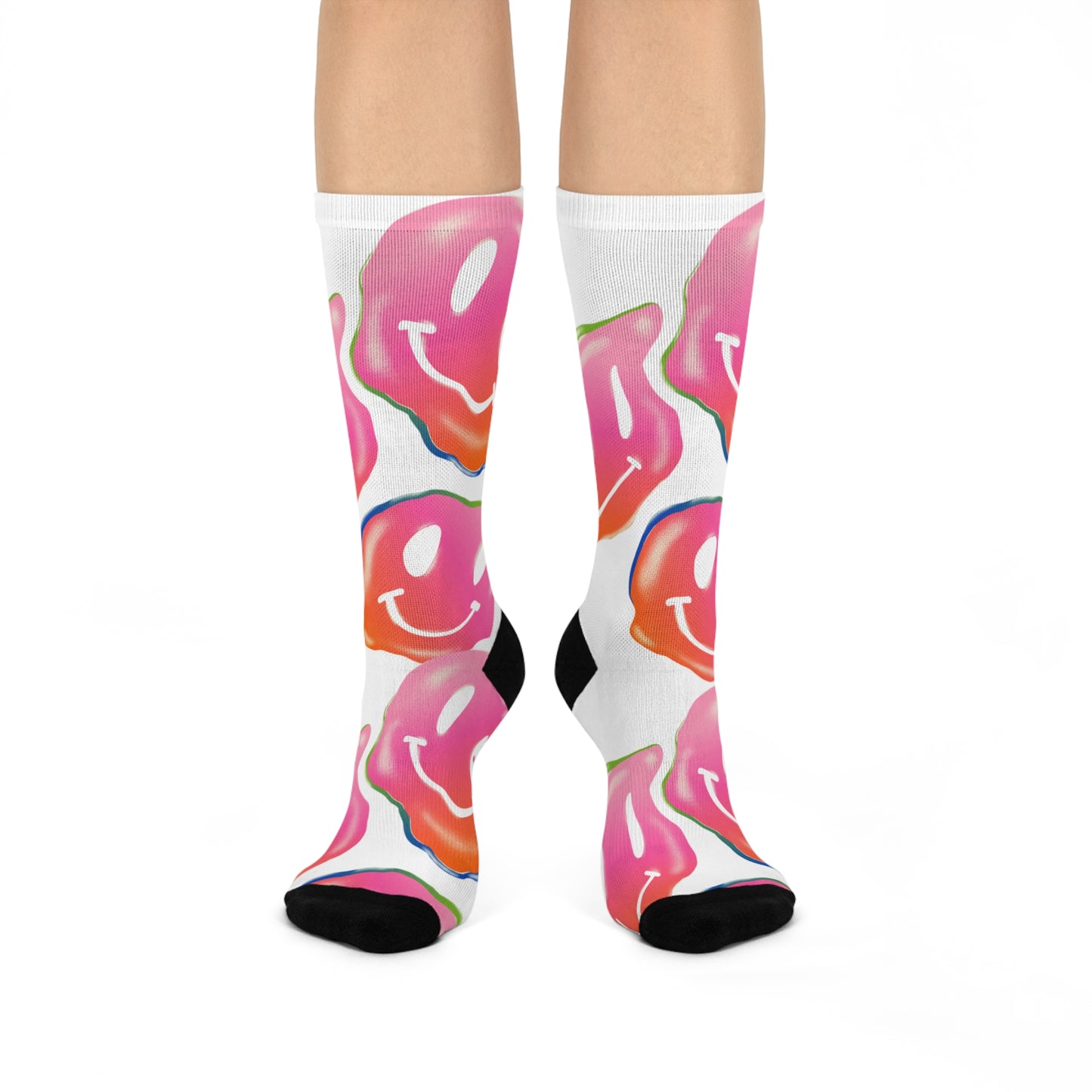 Colorful Happy Face Cushioned Crew Socks - Fun & Playful Design for Everyday Comfort