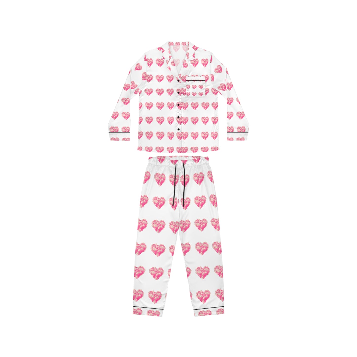 Women’s Heart Print Satin Pajamas - Luxurious and Stylish Sleepwear