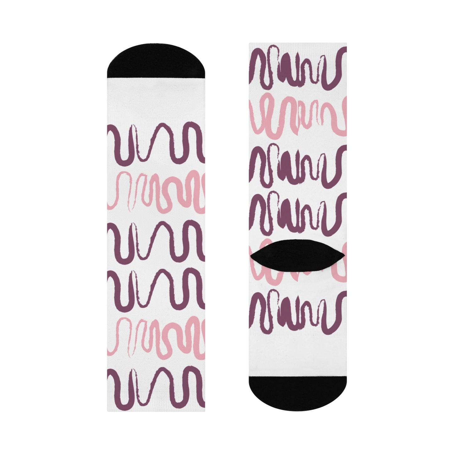 Trendy Cushioned Crew Socks with Abstract Wave Design