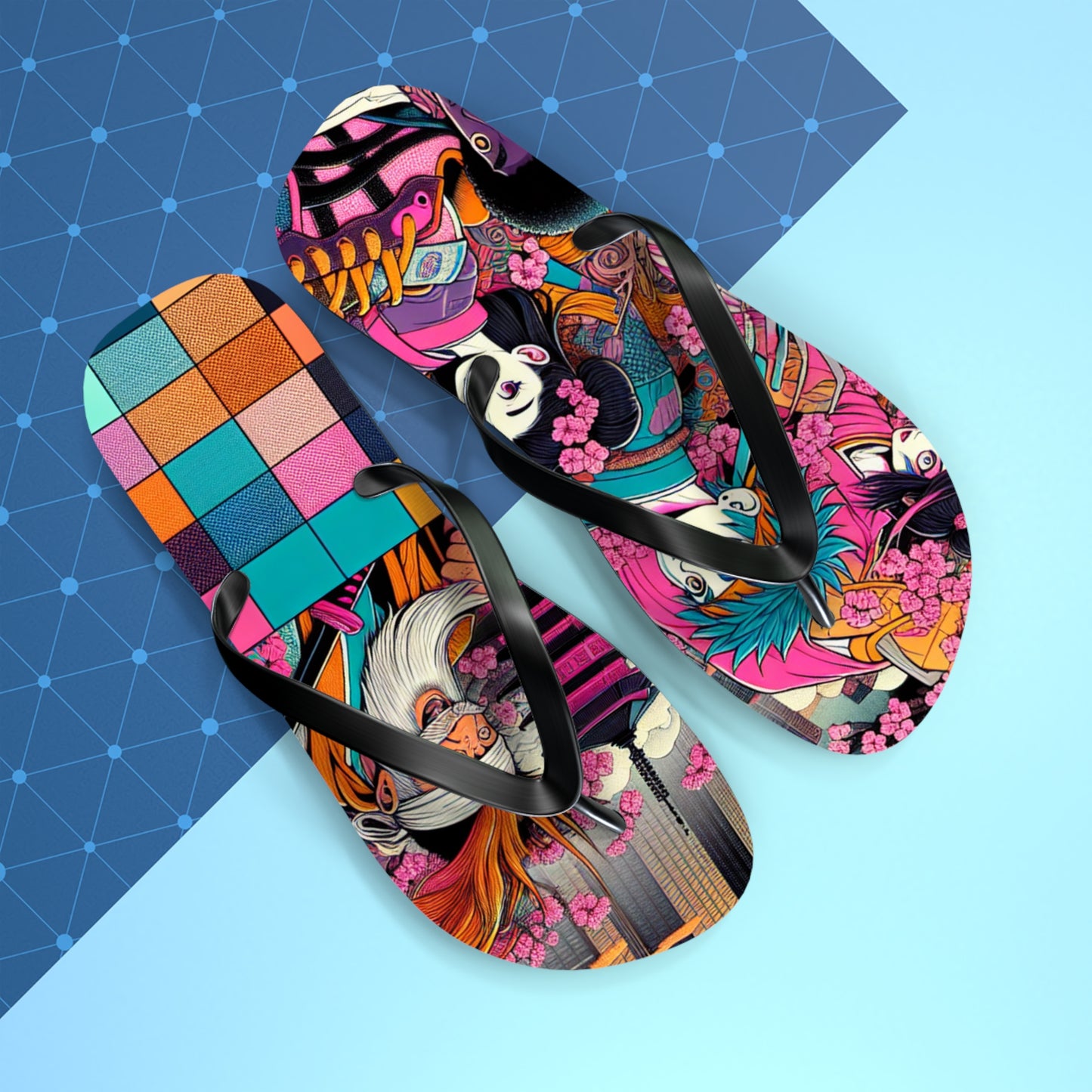 Colorful Artistic Flip Flops, Summer Beach Footwear, Cute Vacation Sandals, Trendy Beachwear, Gift for Her