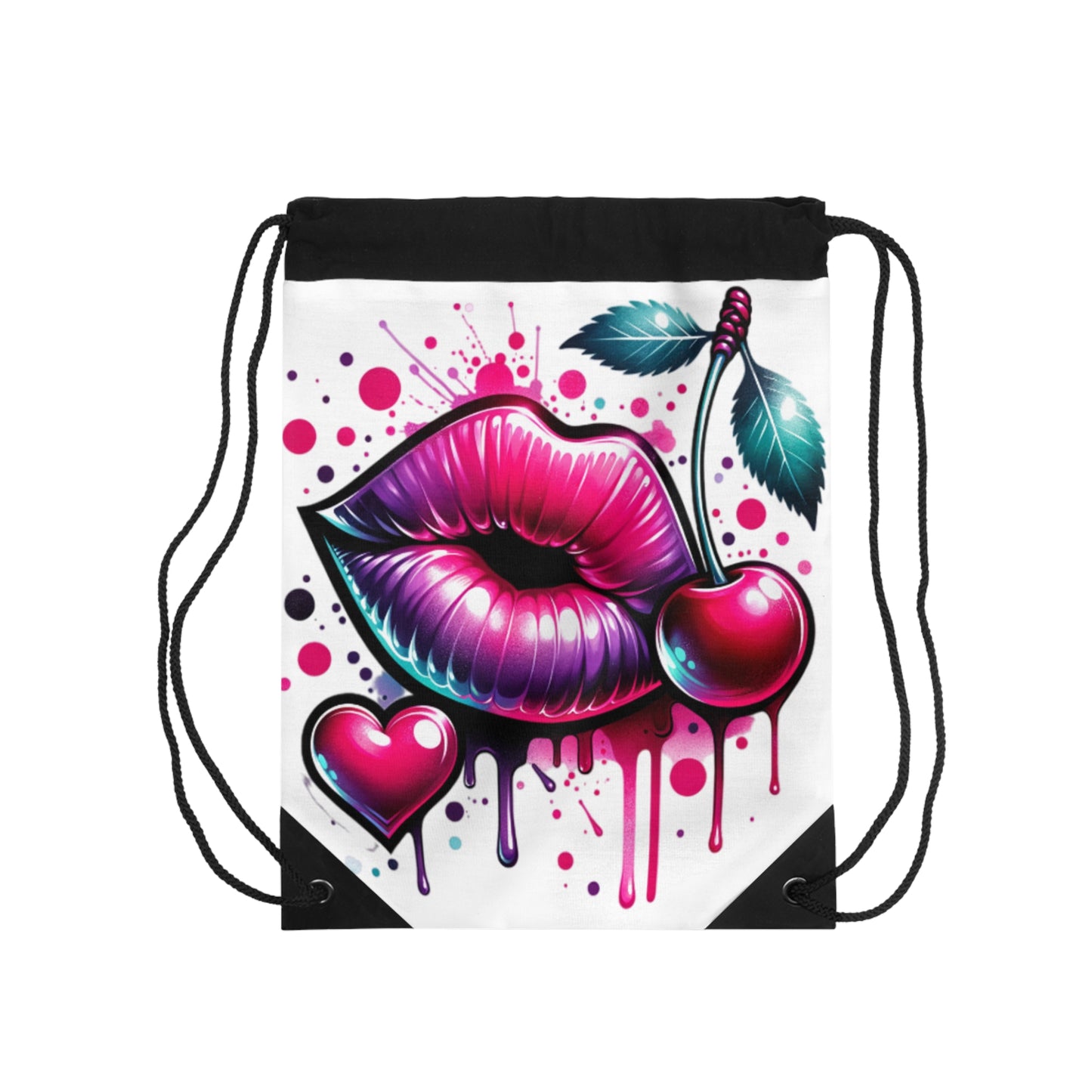 Cute Cherry & Lips Drawstring Bag - Stylish Gym & Travel Tote