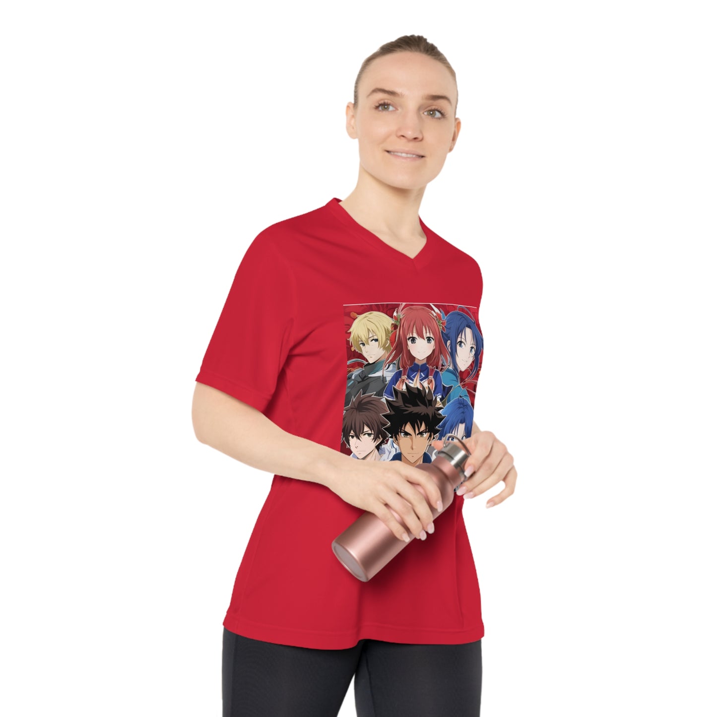 Anime-Inspired Women's V-Neck Performance Tee - Perfect for Fans & Activewear