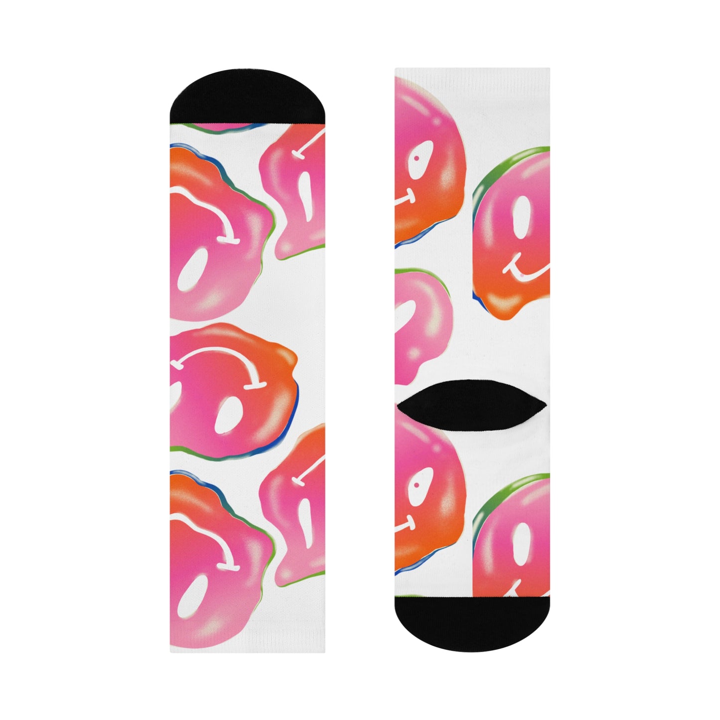 Colorful Happy Face Cushioned Crew Socks - Fun & Playful Design for Everyday Comfort
