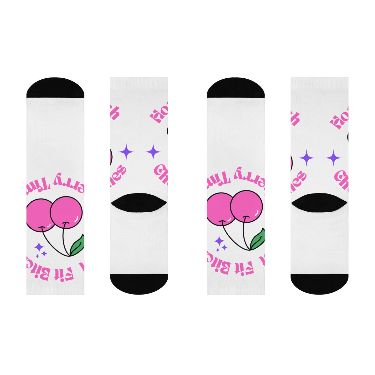 Funny Cherry-Themed Cushioned Crew Socks -"Hot Fit Bitch, Cherry Times"
