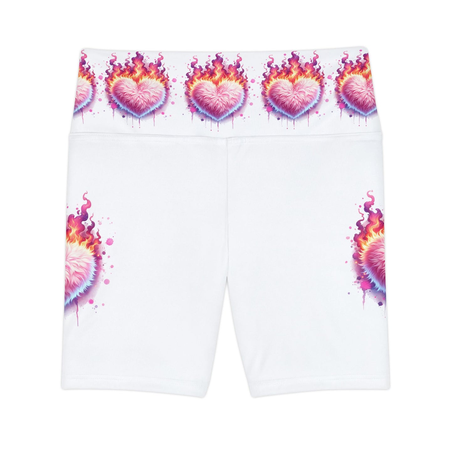 Flaming Heart Women's Workout Shorts - Bright Leggings for Fitness Enthusiasts