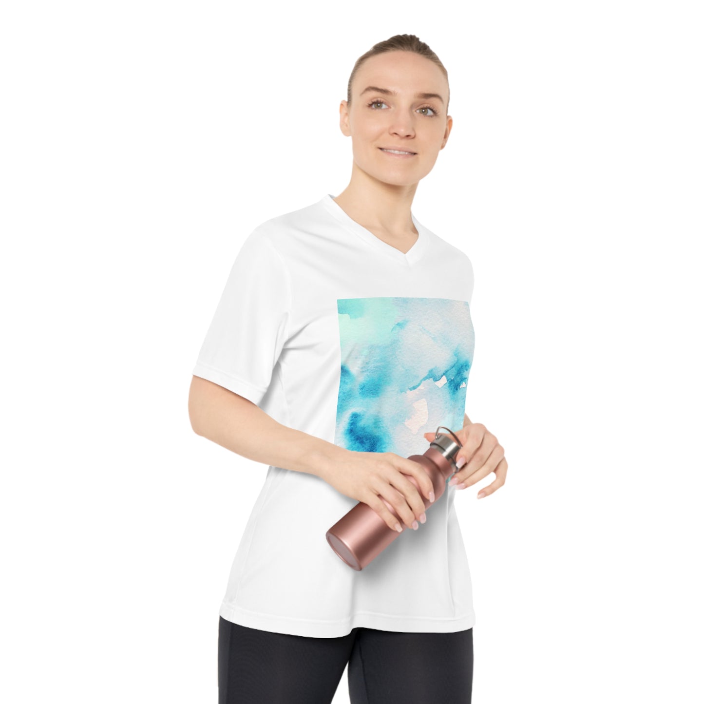 Women's Performance V-Neck T-Shirt - Cool Watercolor Design