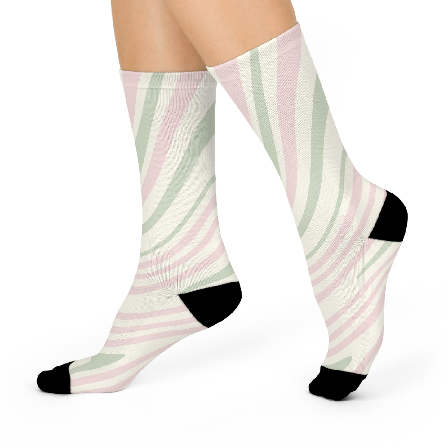 Stylish Cushioned Crew Socks - Abstract Pastel Swirl Design