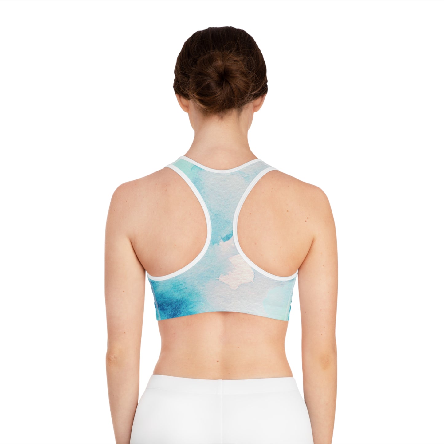 Aqua Watercolor Sports Bra - Stylish Activewear for Yoga and Fitness Enthusiasts