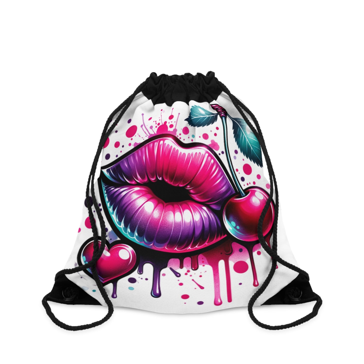 Cute Cherry & Lips Drawstring Bag - Stylish Gym & Travel Tote