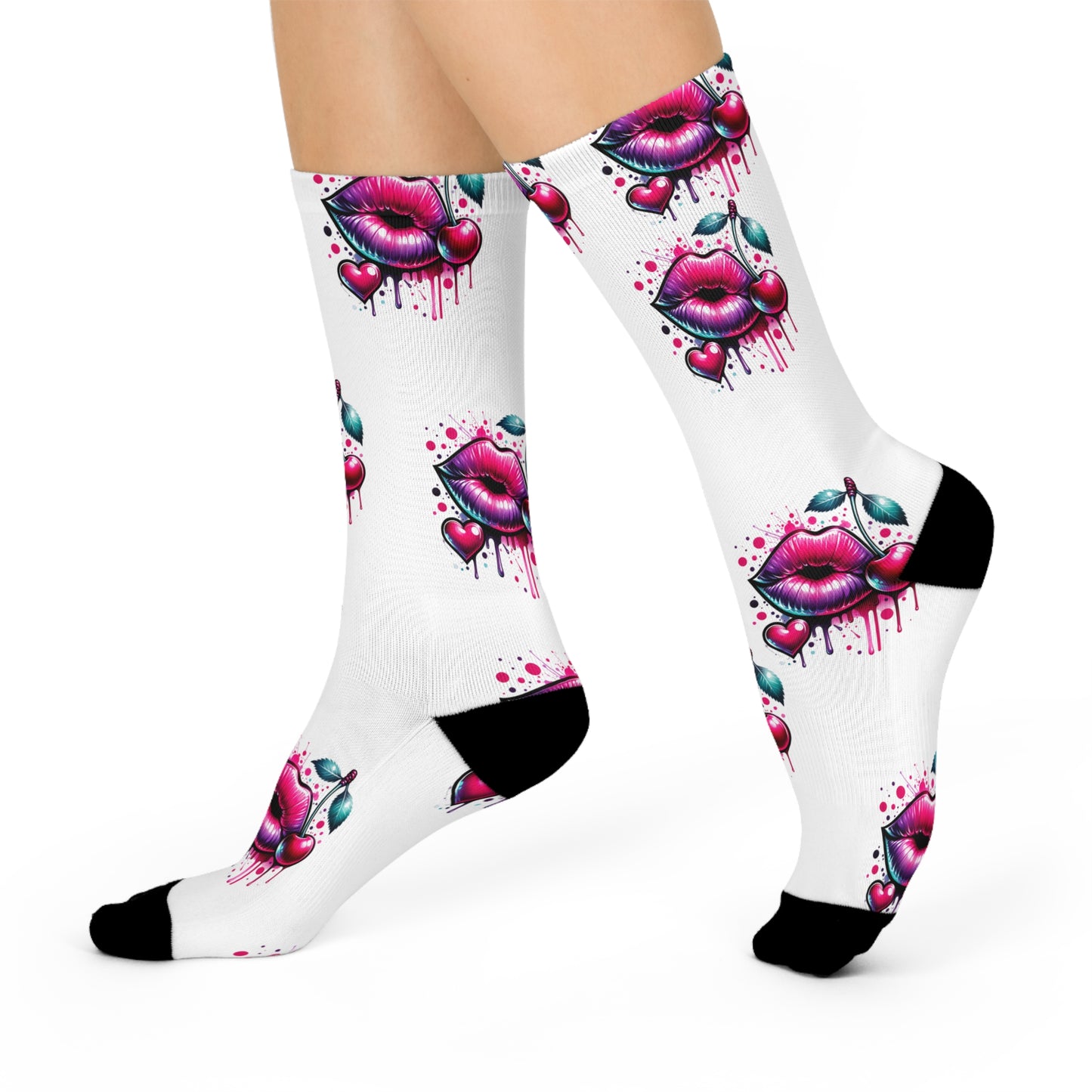 Bold Kiss Design Cushioned Crew Socks - Fun and Stylish Footwear for Every Day
