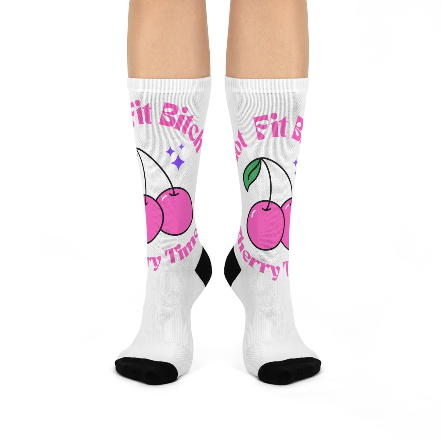 Funny Cherry-Themed Cushioned Crew Socks -"Hot Fit Bitch, Cherry Times"