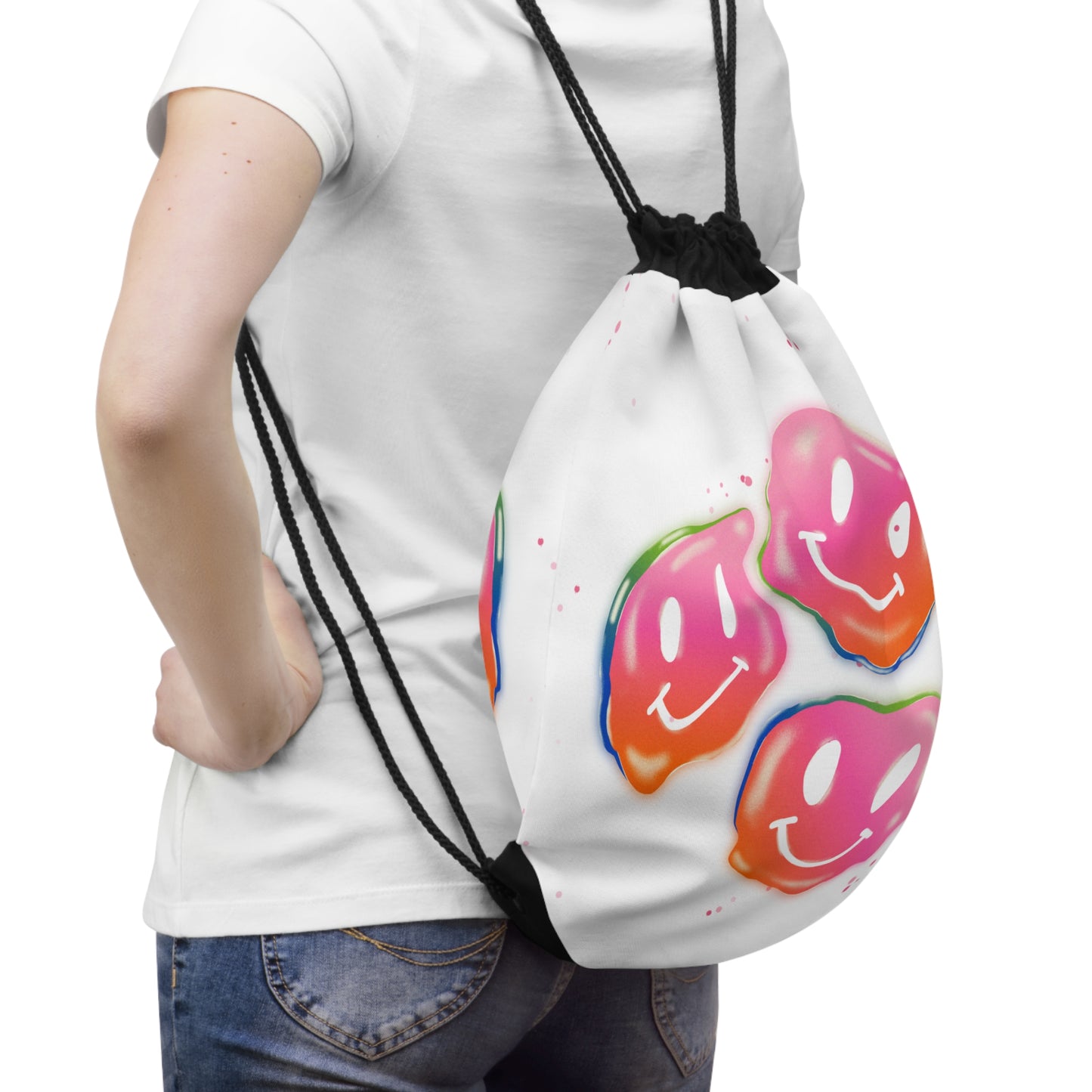 Smiley Face Drawstring Bag - Colorful Fun Design for Everyday Use