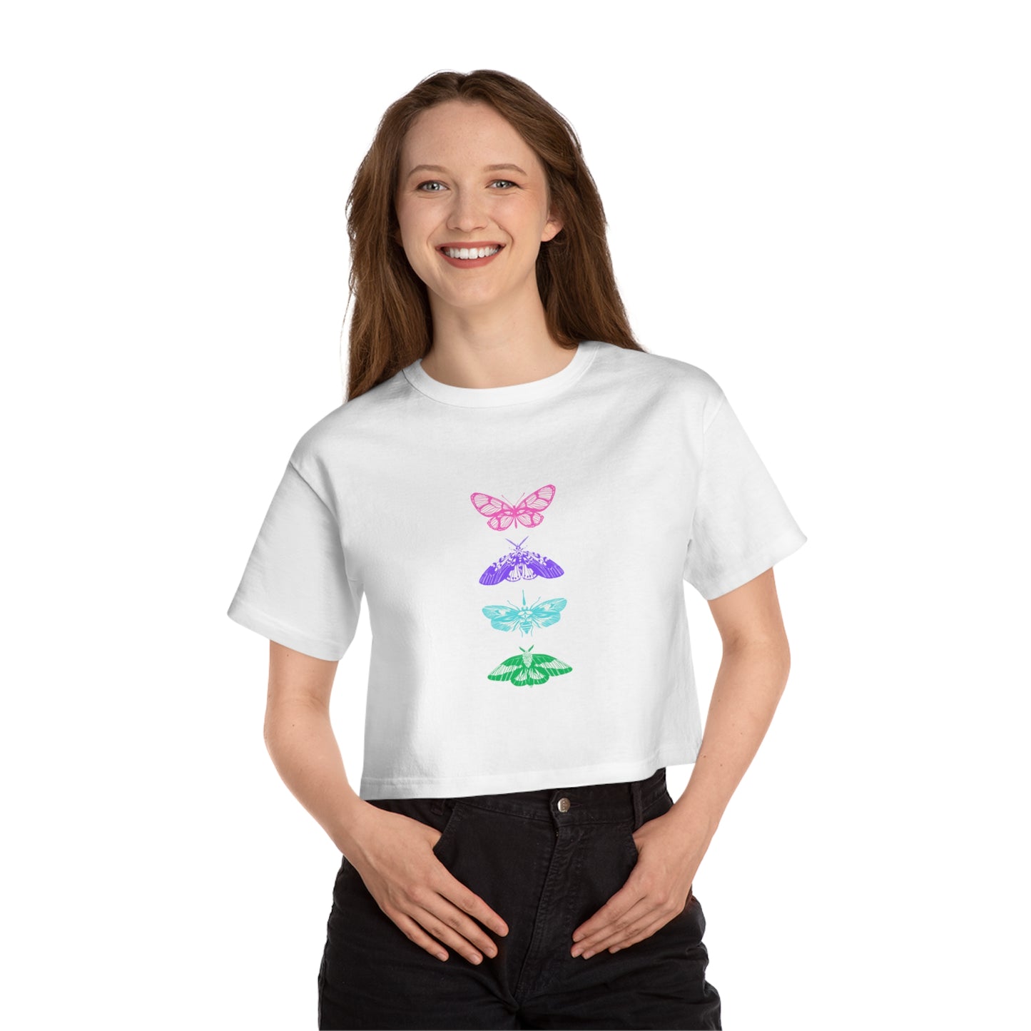 Butterfly Print Cropped T-Shirt for Women - Vacation Vibe Tee