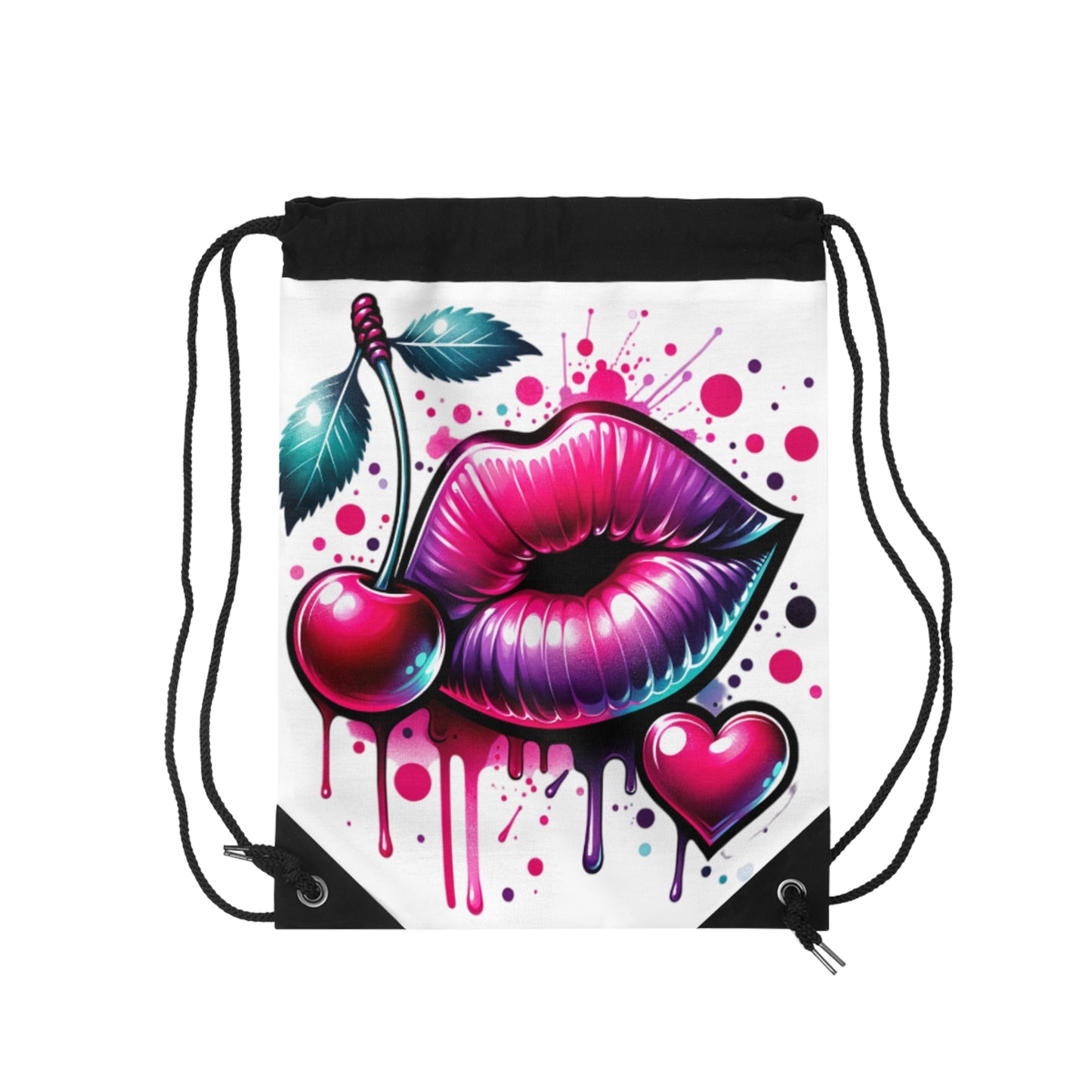 Cute Cherry & Lips Drawstring Bag - Stylish Gym & Travel Tote