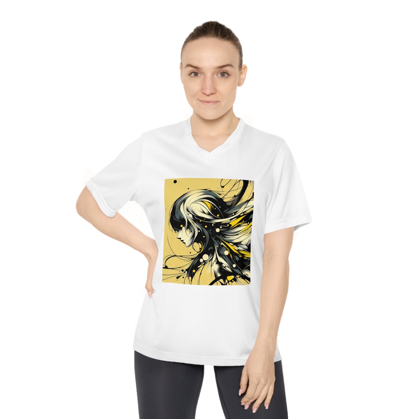 Artistic Women's V-Neck Performance T-Shirt - Modern Graphic Design