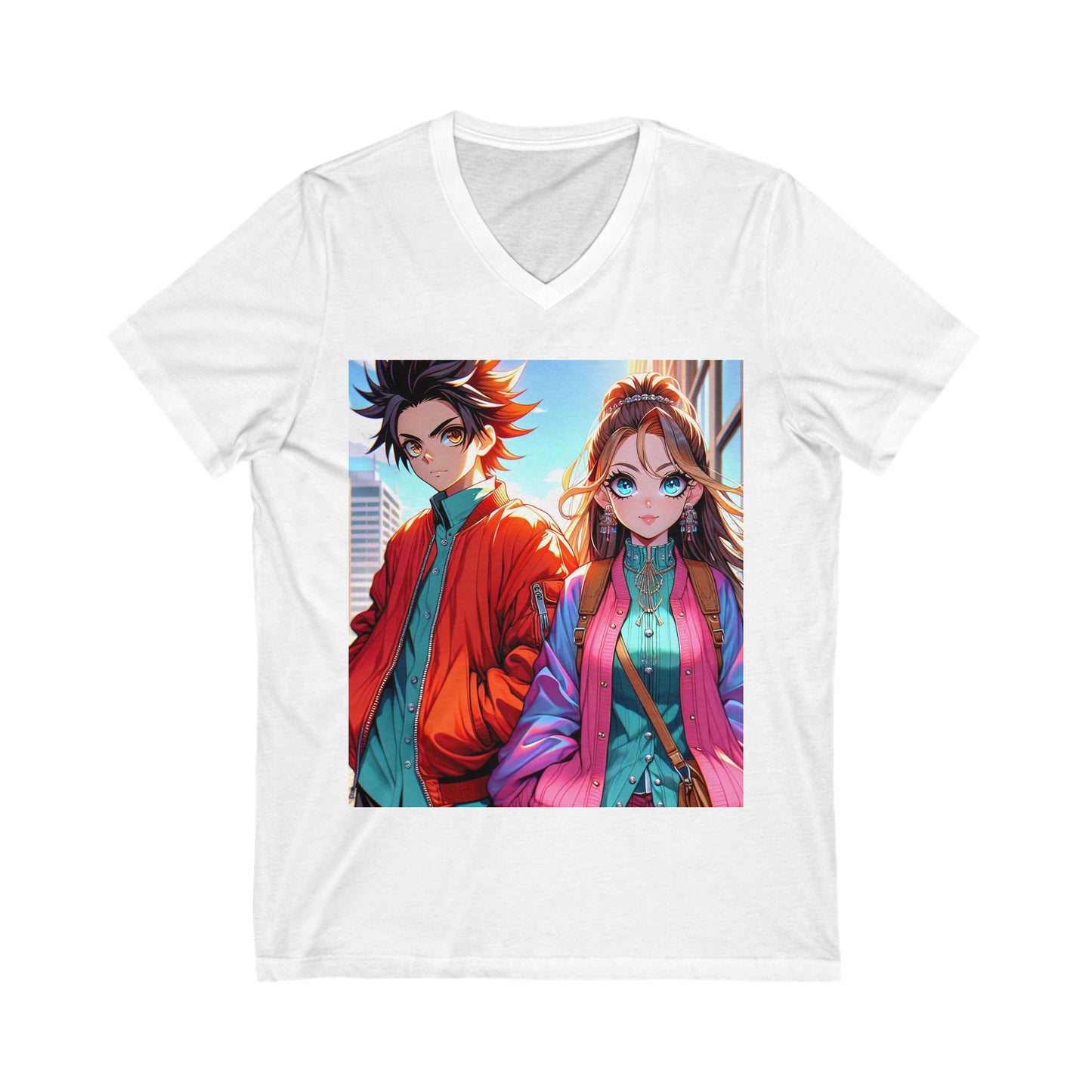 Anime-Inspired Unisex V-Neck Tee, Cozy Casual Wear, Gift for Otaku, Unique Anime Shirt, Everyday Style