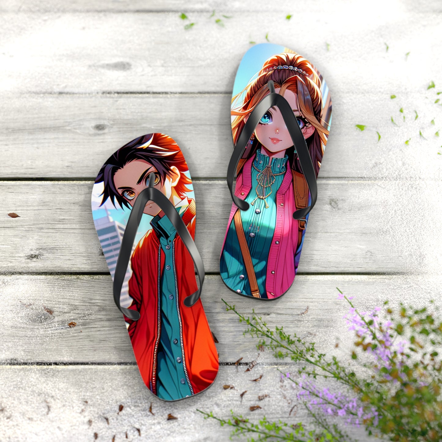 Anime-Inspired Flip Flops, Summer Beach Footwear, Fun Casual Sandals, Unique Gifts for Anime Fans, Vibrant Flip Flops for Beach Trips