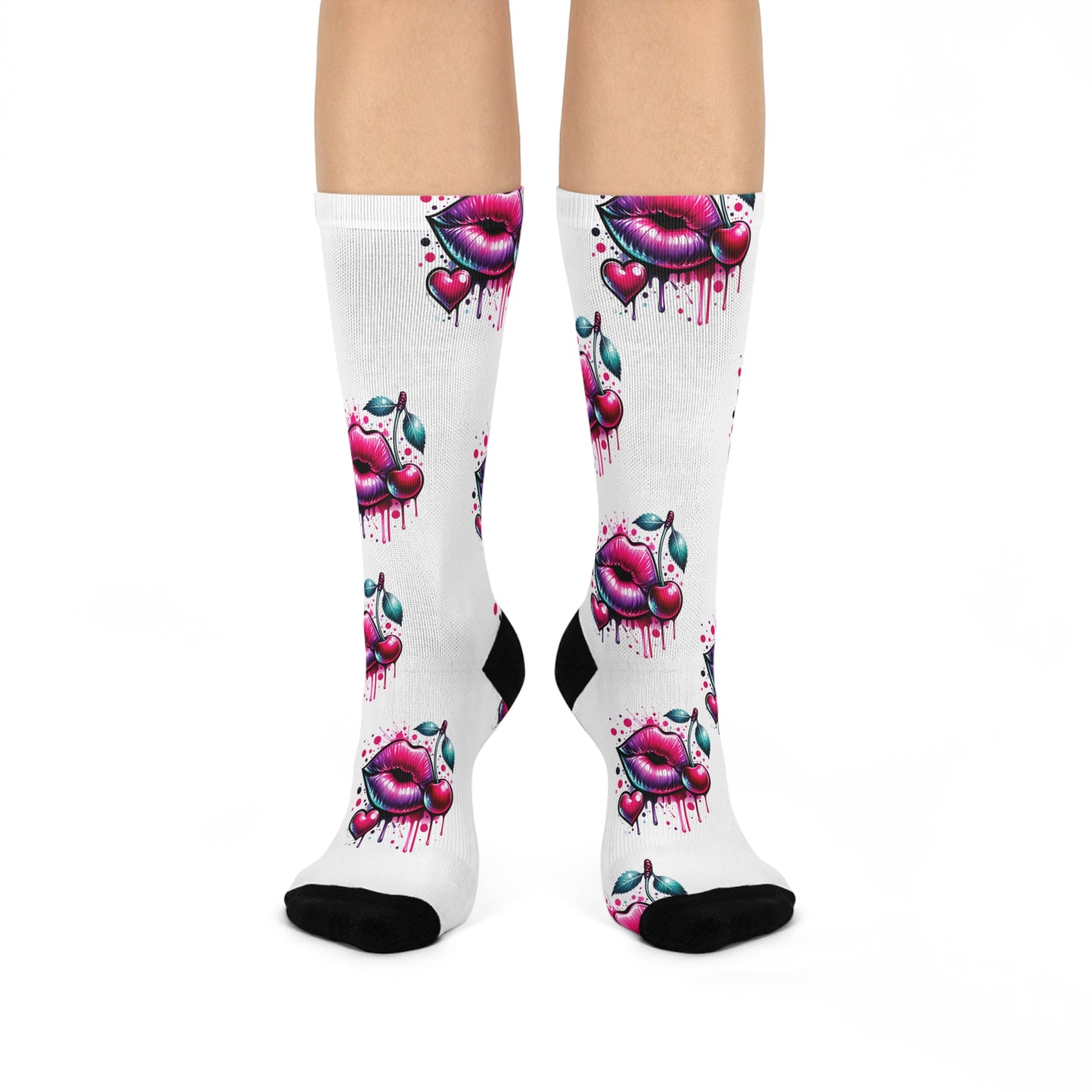 Bold Kiss Design Cushioned Crew Socks - Fun and Stylish Footwear for Every Day
