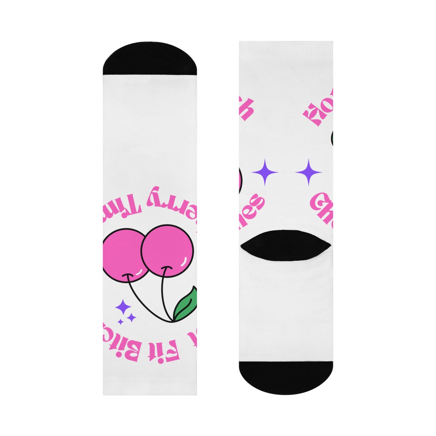 Funny Cherry-Themed Cushioned Crew Socks -"Hot Fit Bitch, Cherry Times"