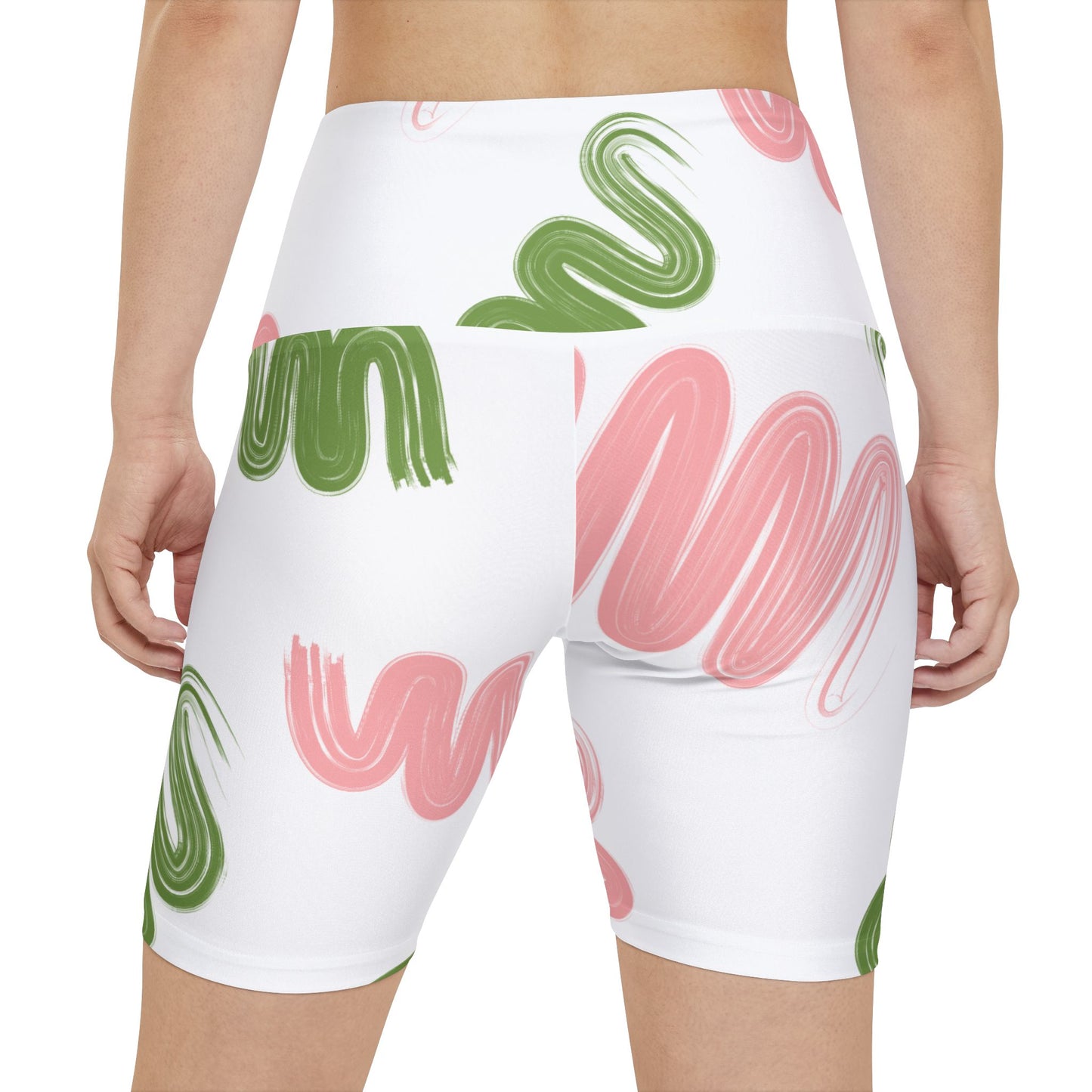 Pink and green squiggly Trendy Women's Workout Shorts