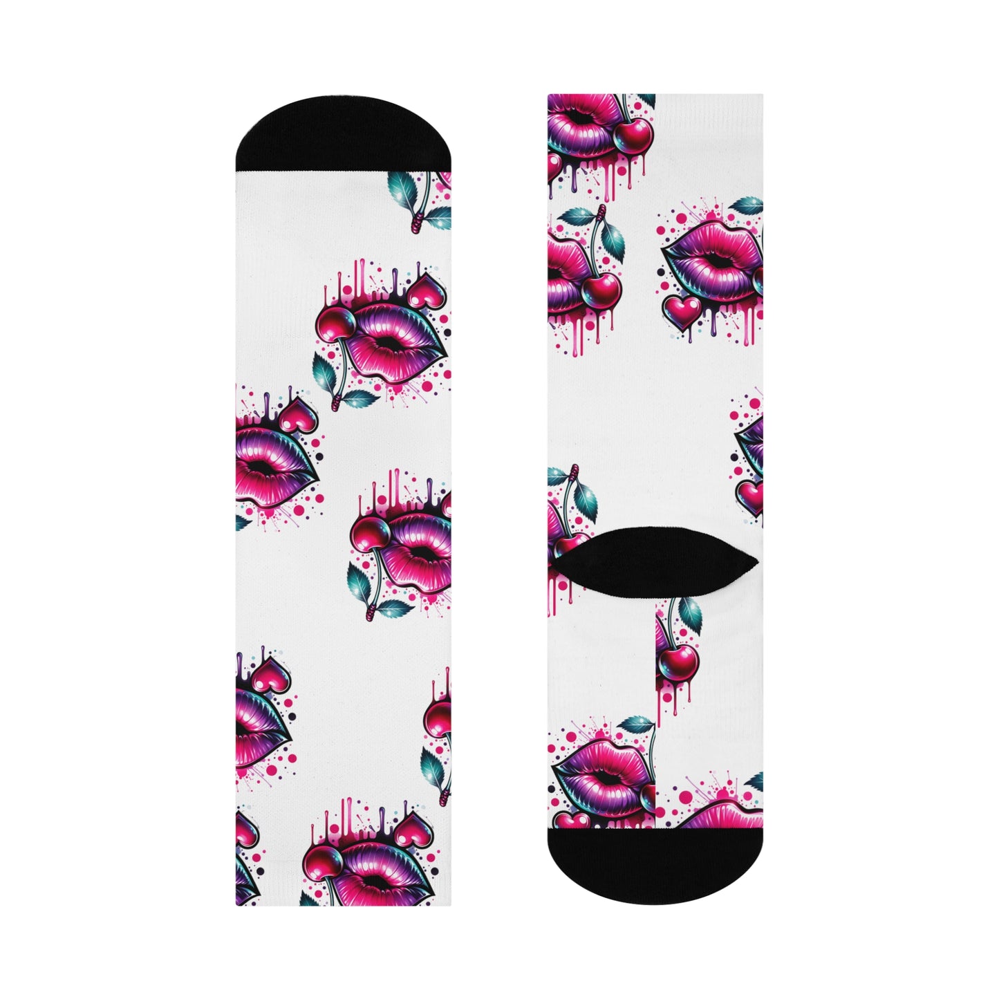 Bold Kiss Design Cushioned Crew Socks - Fun and Stylish Footwear for Every Day