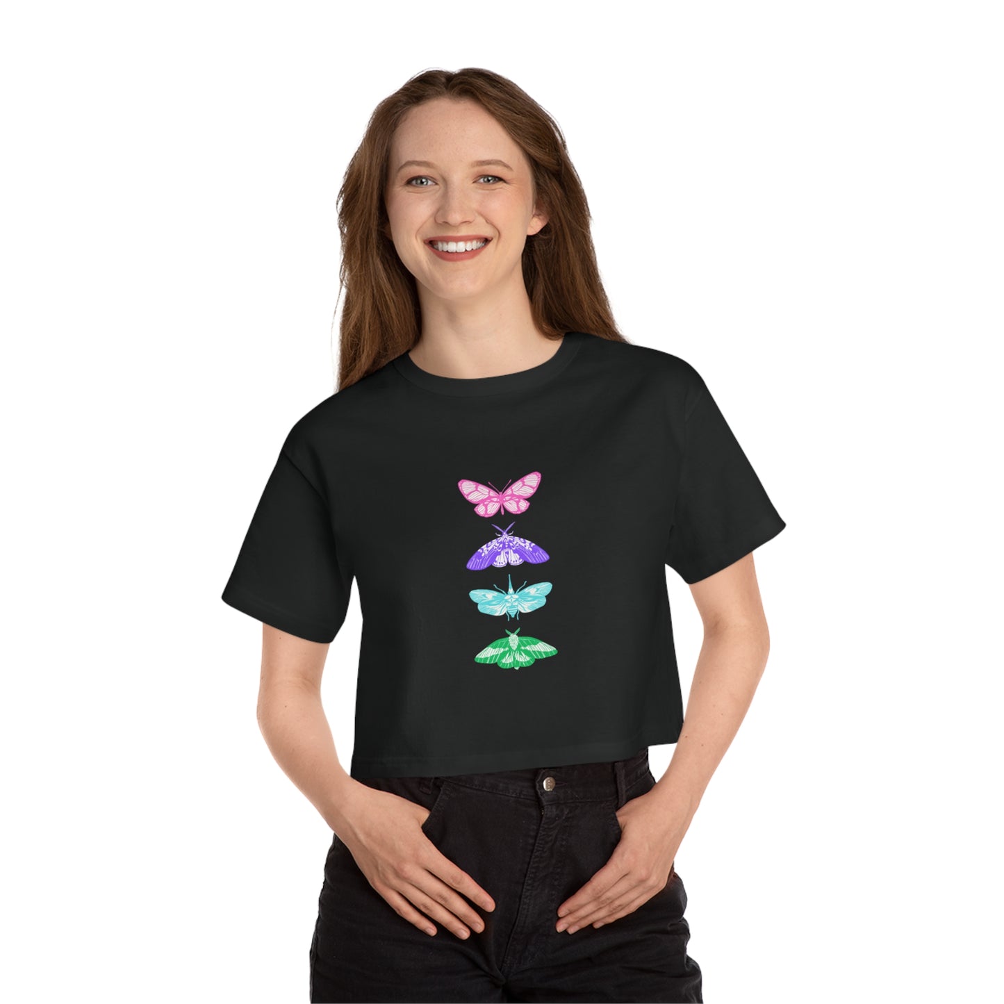 Butterfly Print Cropped T-Shirt for Women - Vacation Vibe Tee