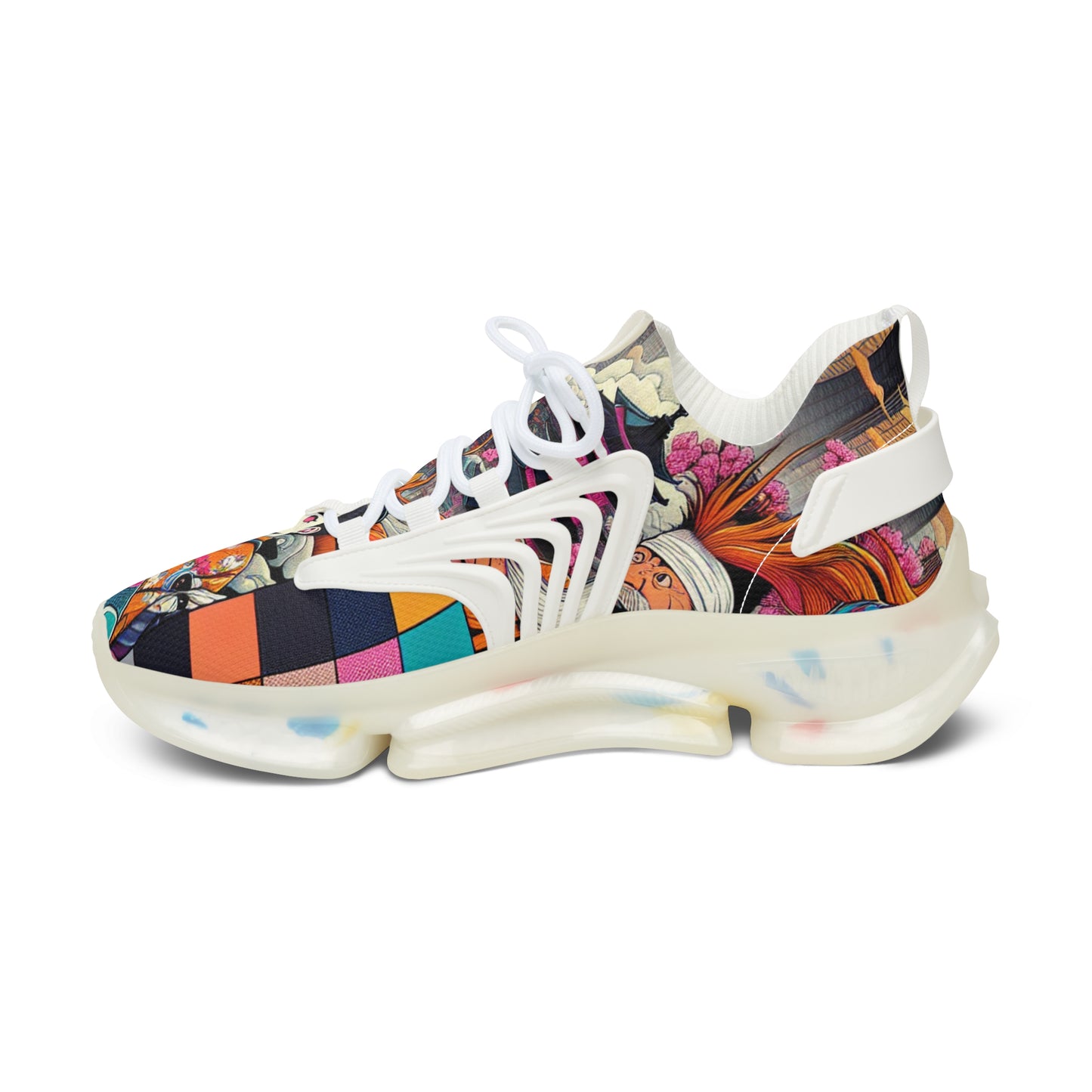 Colorful Women's Mesh Sneakers, Unique Athletic Footwear, Fun Casual Shoes, Street Style Sneakers, Fashionable Women's Sneakers
