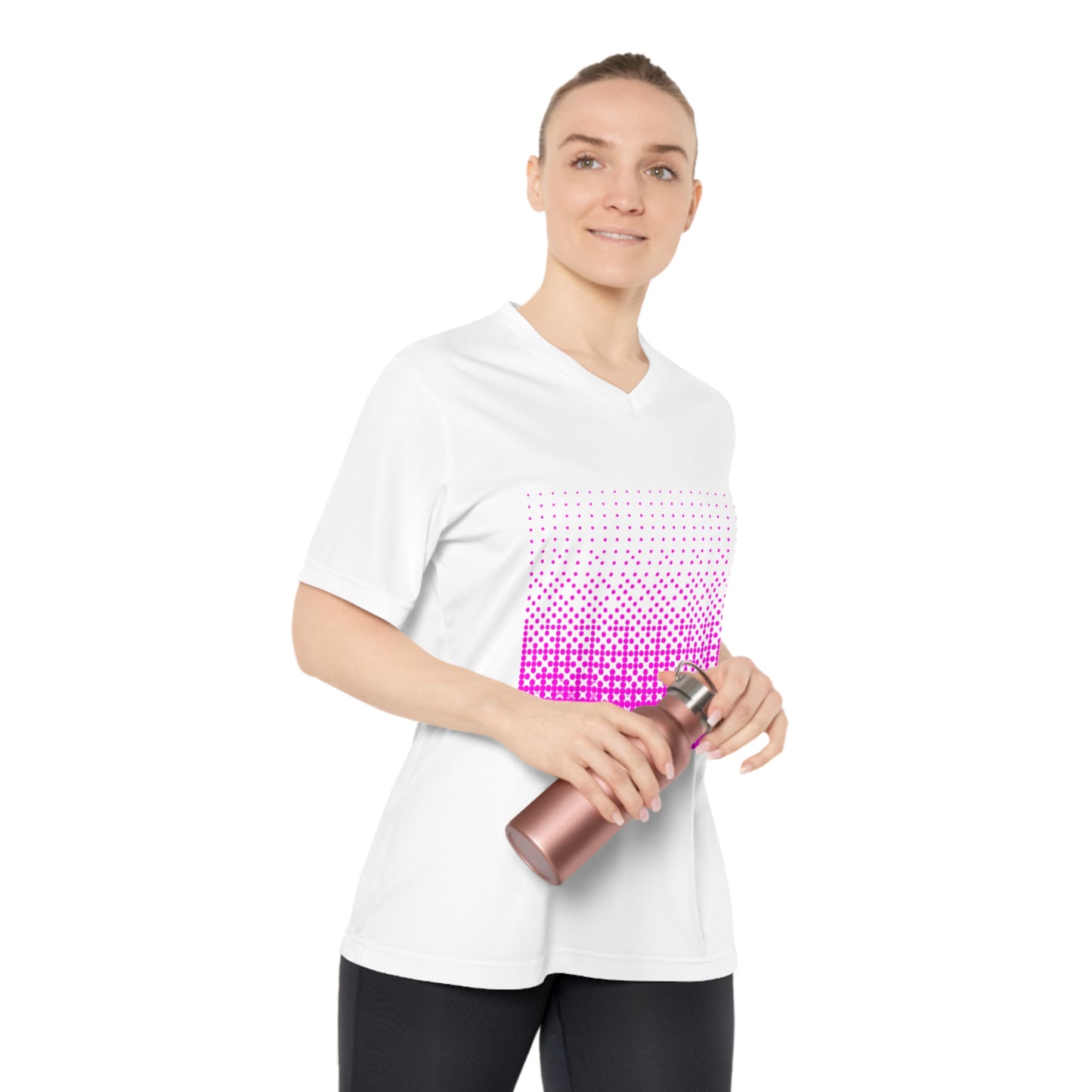 Women's Performance V-Neck T-Shirt - Vibrant Pink Gradient Design for Active Lifestyle