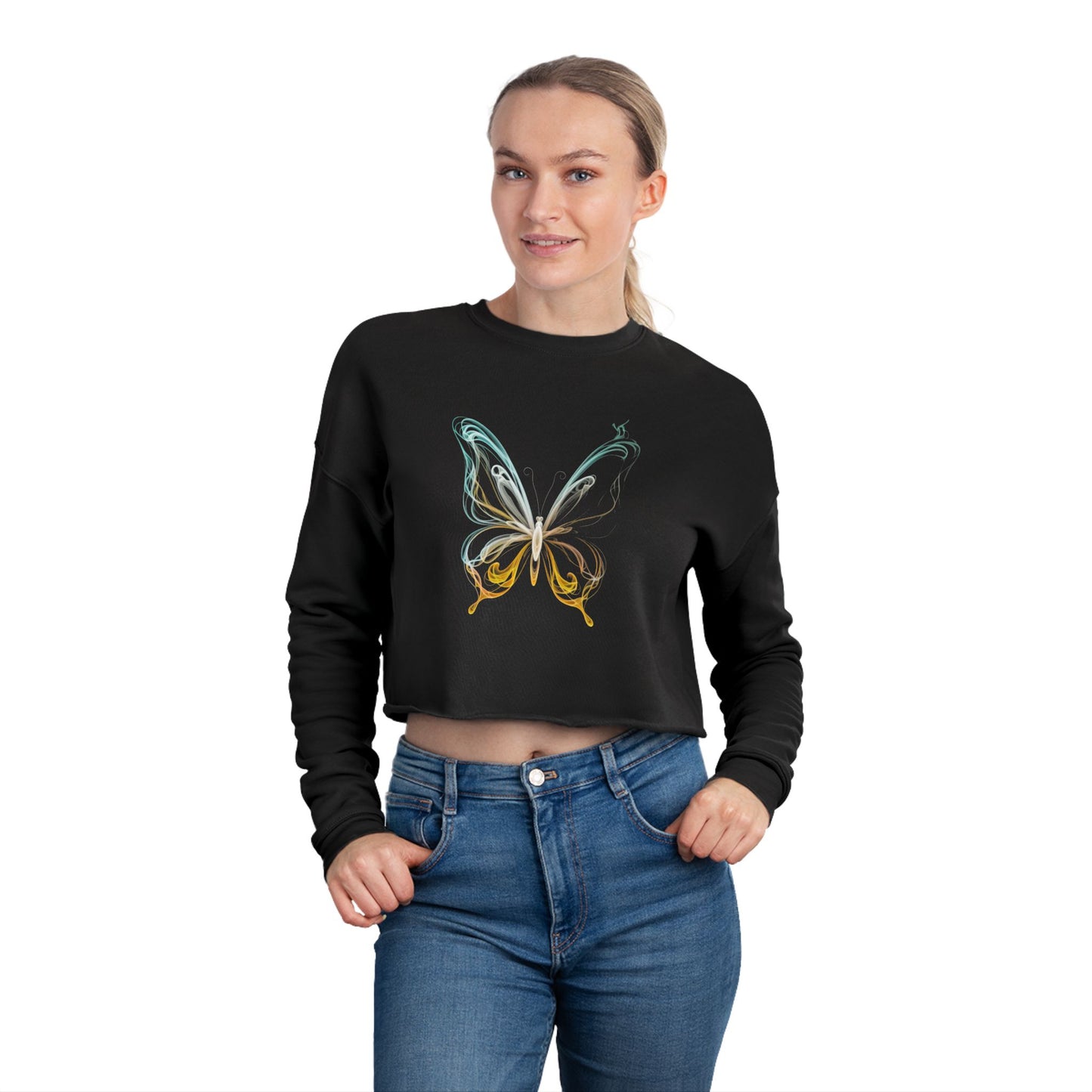 Butterfly Design Women's Cropped Sweatshirt - Trendy & Stylish Layering Piece