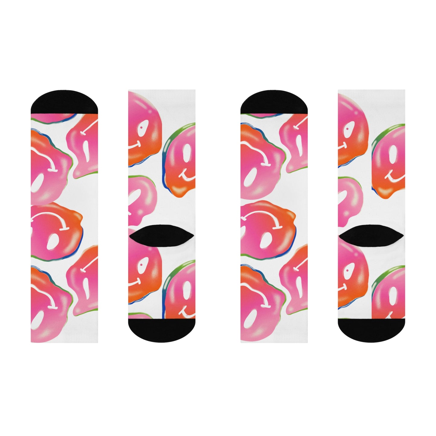 Colorful Happy Face Cushioned Crew Socks - Fun & Playful Design for Everyday Comfort