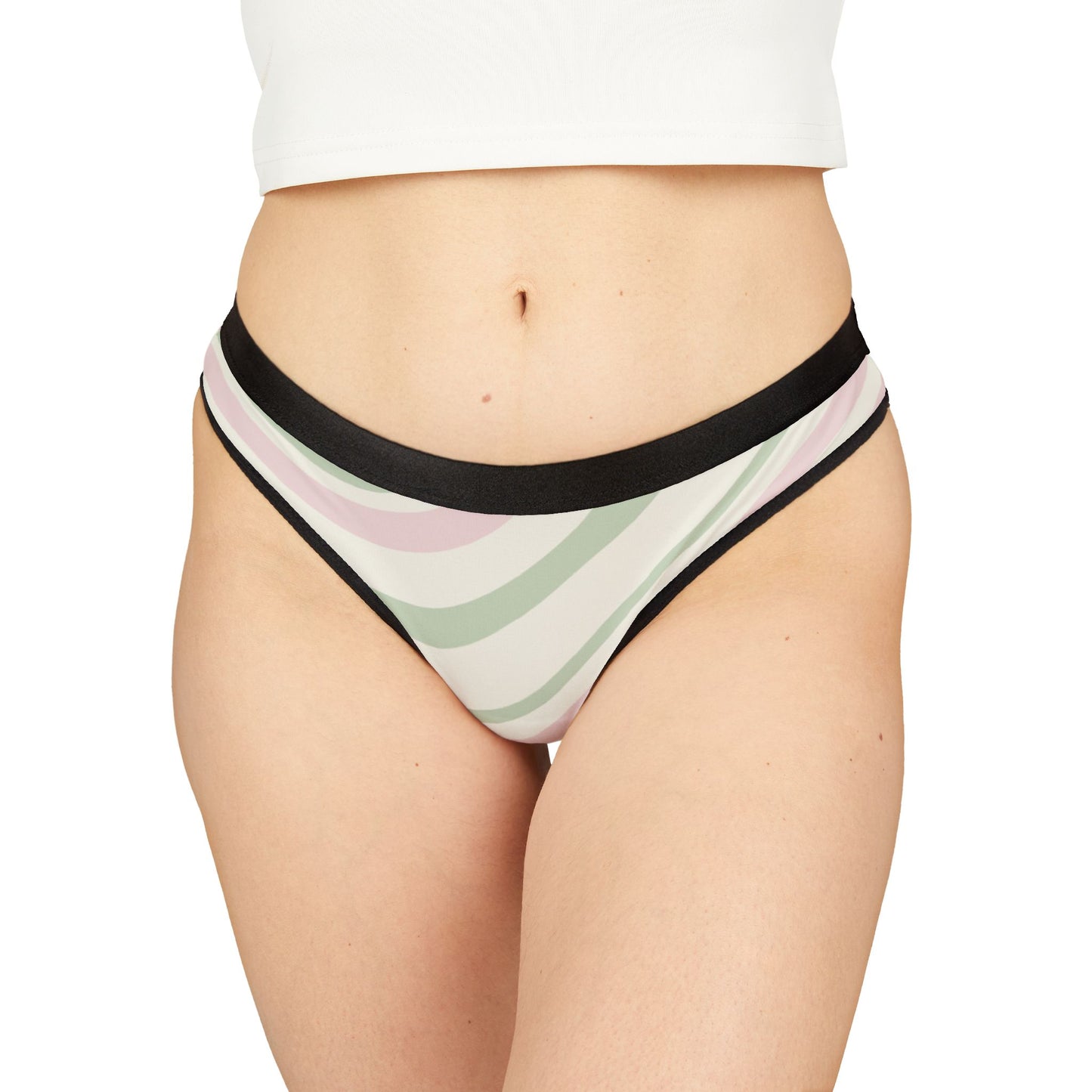Sleek Women's Thongs - Stylish Green and Pink Stripes for Everyday Comfort