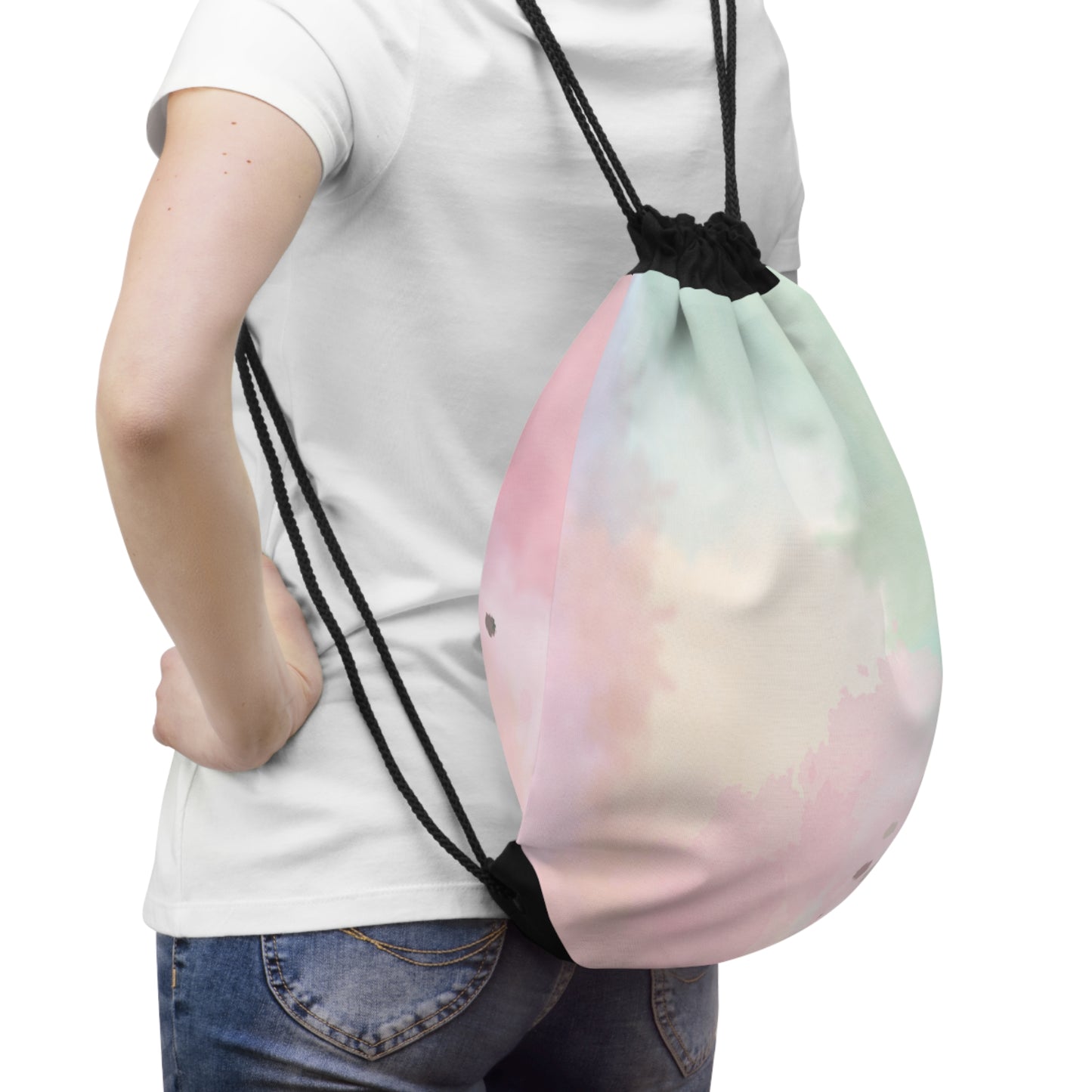 Pastel Watercolor Drawstring Bag - Stylish Lightweight Tote for Everyday Use
