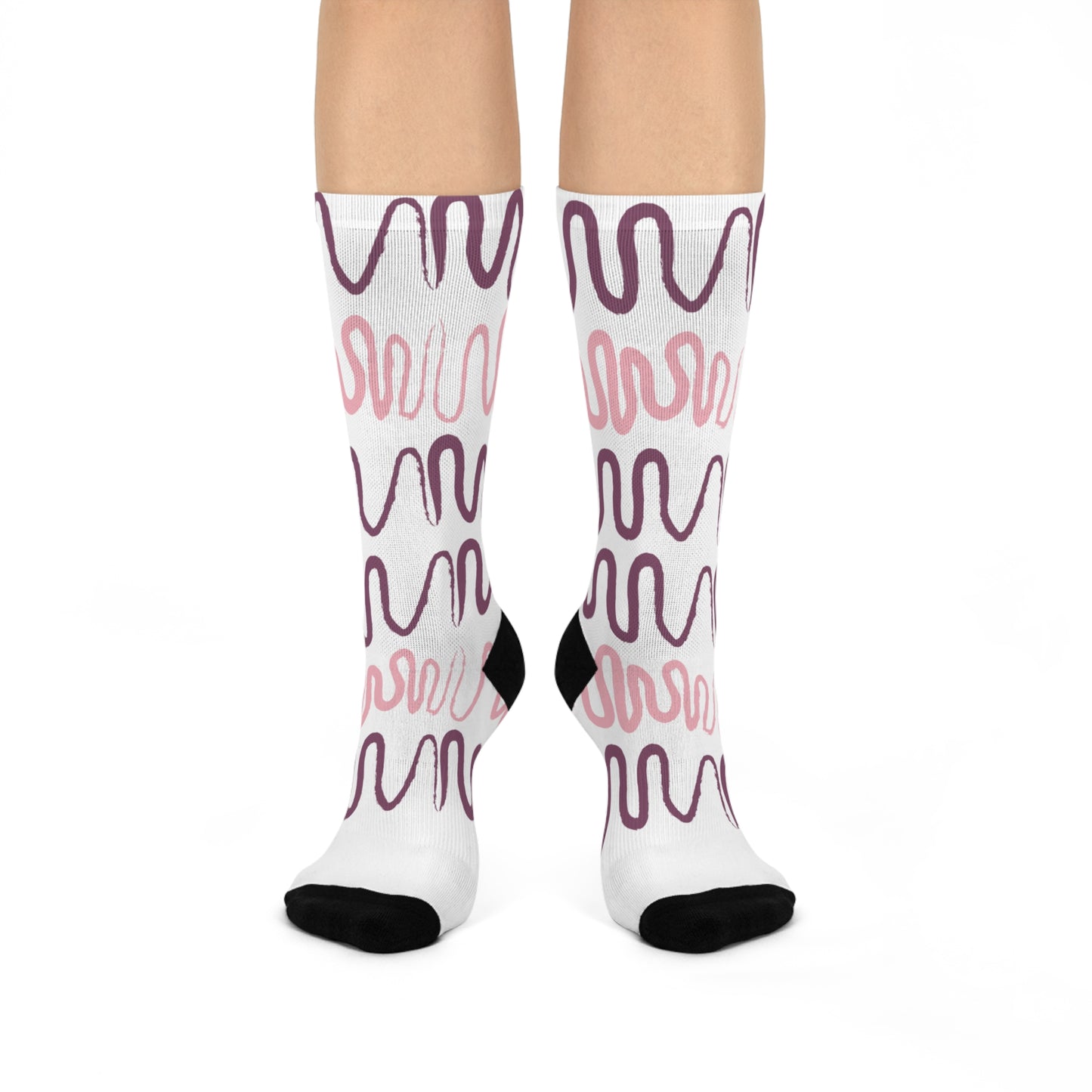 Trendy Cushioned Crew Socks with Abstract Wave Design