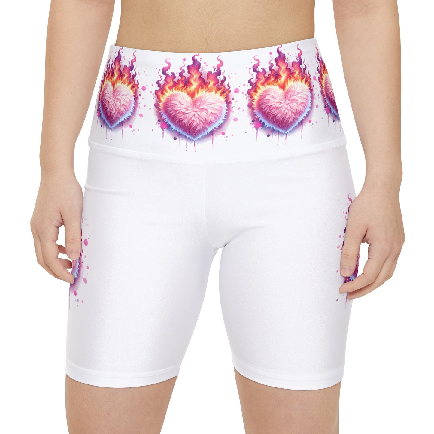 Flaming Heart Women's Workout Shorts - Bright Leggings for Fitness Enthusiasts