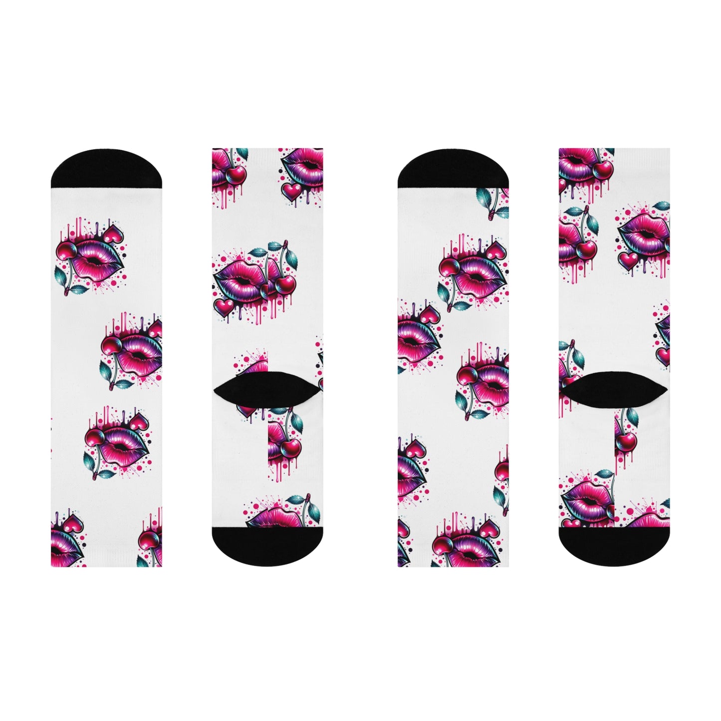 Bold Kiss Design Cushioned Crew Socks - Fun and Stylish Footwear for Every Day