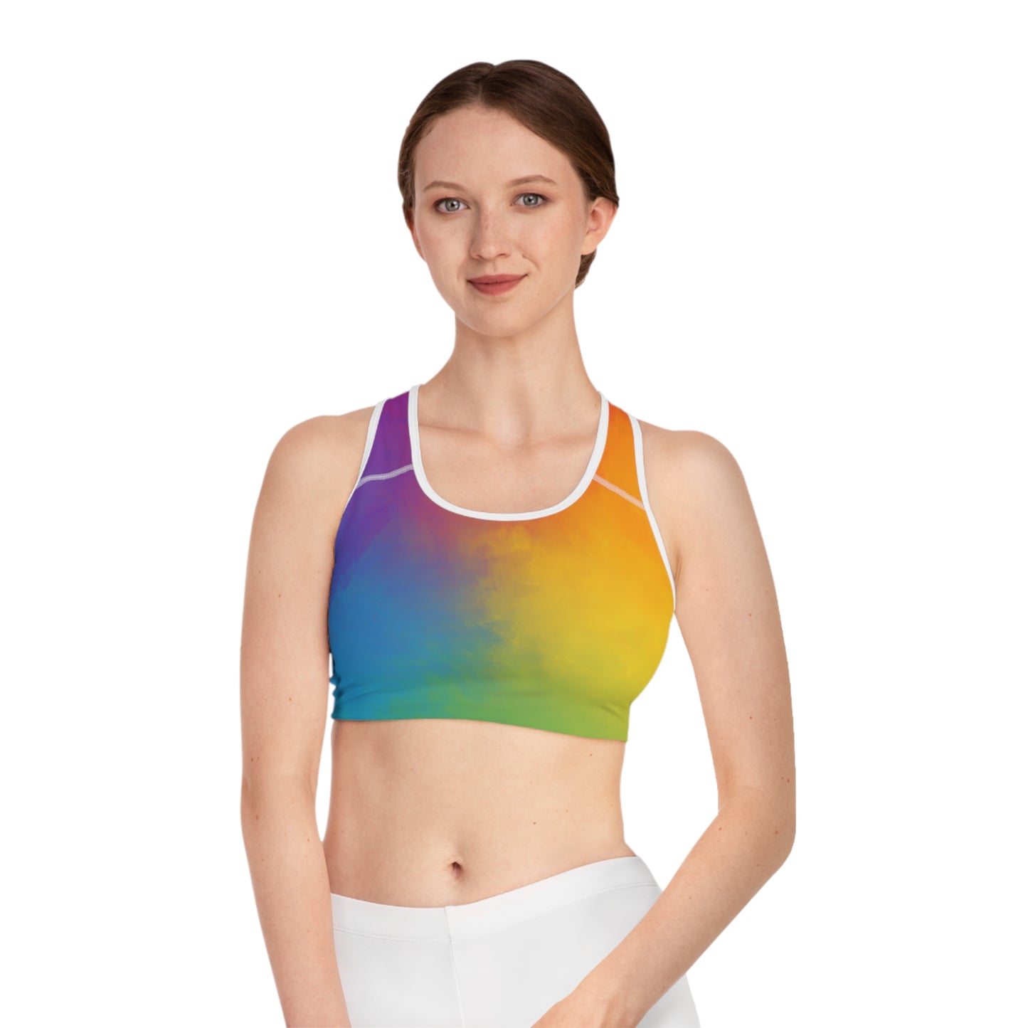 Vibrant Rainbow Sports Bra for Active Women | Comfortable Workout Gear