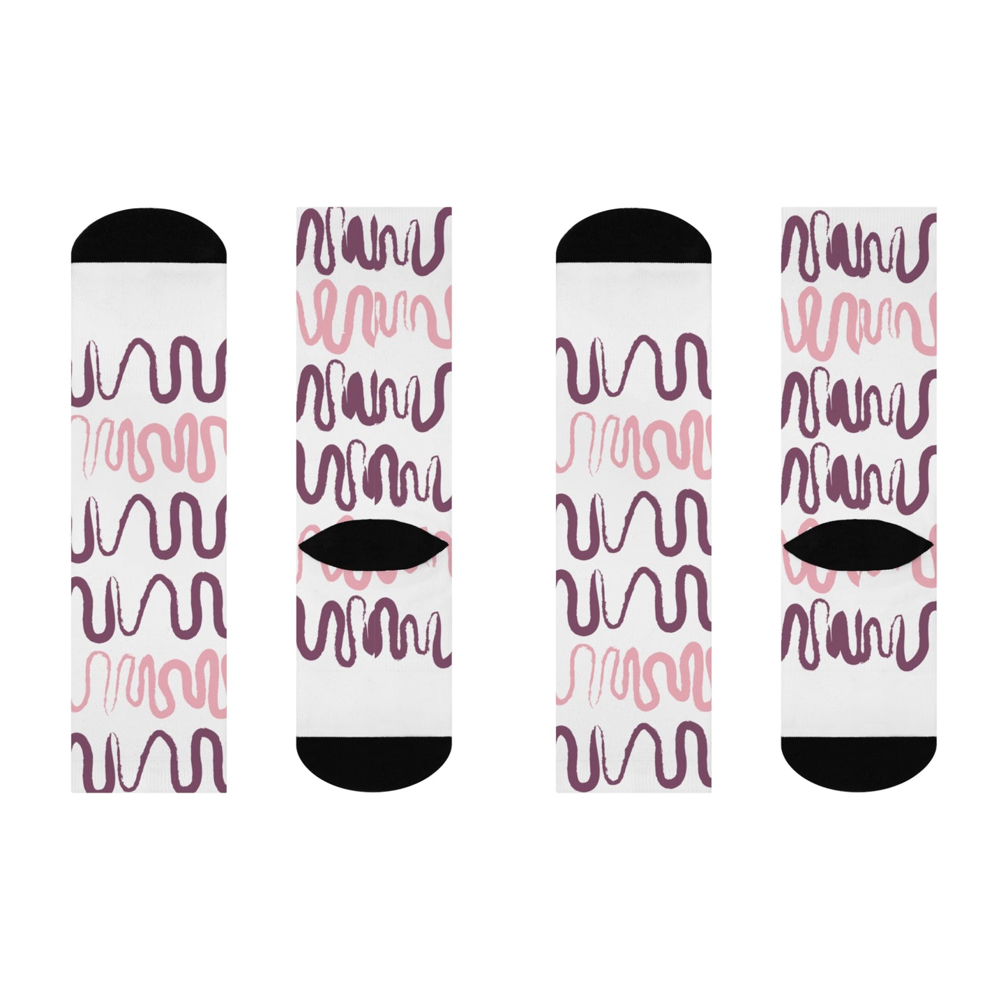 Trendy Cushioned Crew Socks with Abstract Wave Design