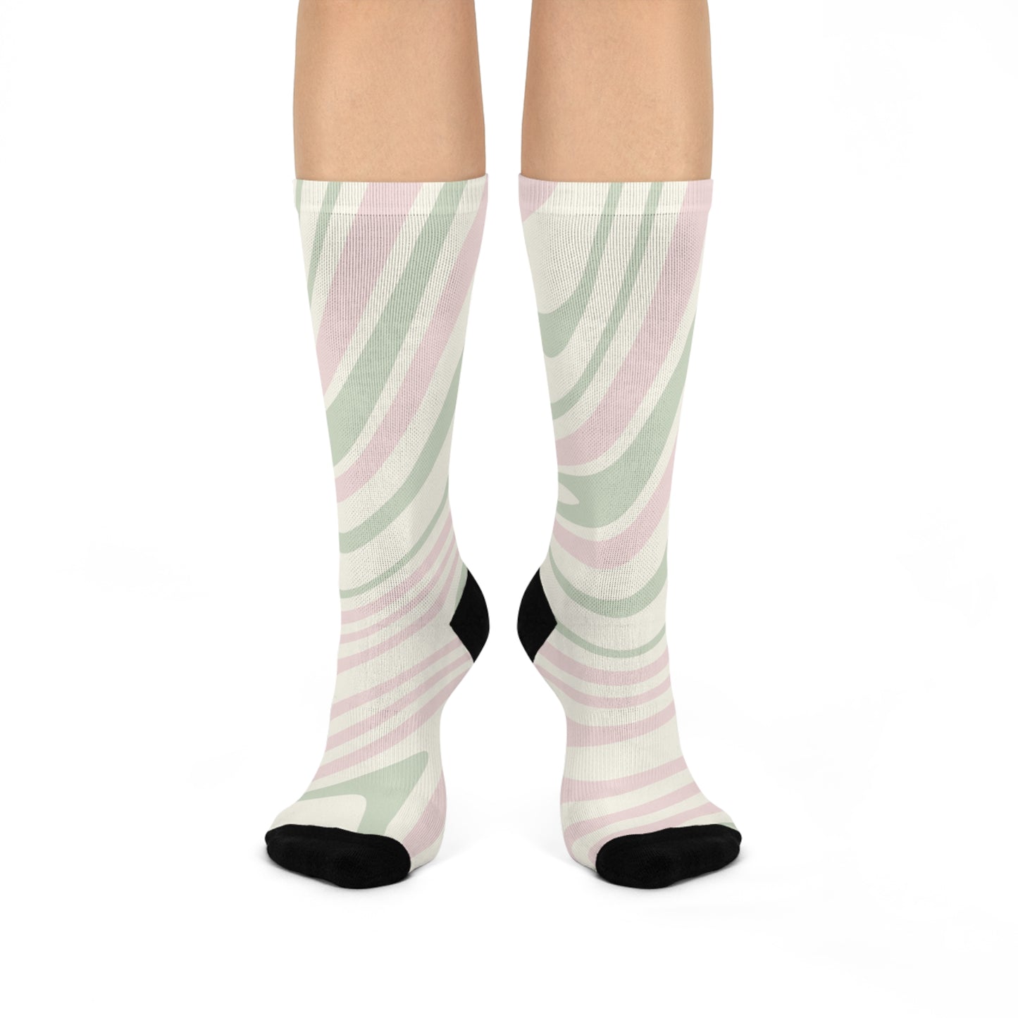Stylish Cushioned Crew Socks - Abstract Pastel Swirl Design