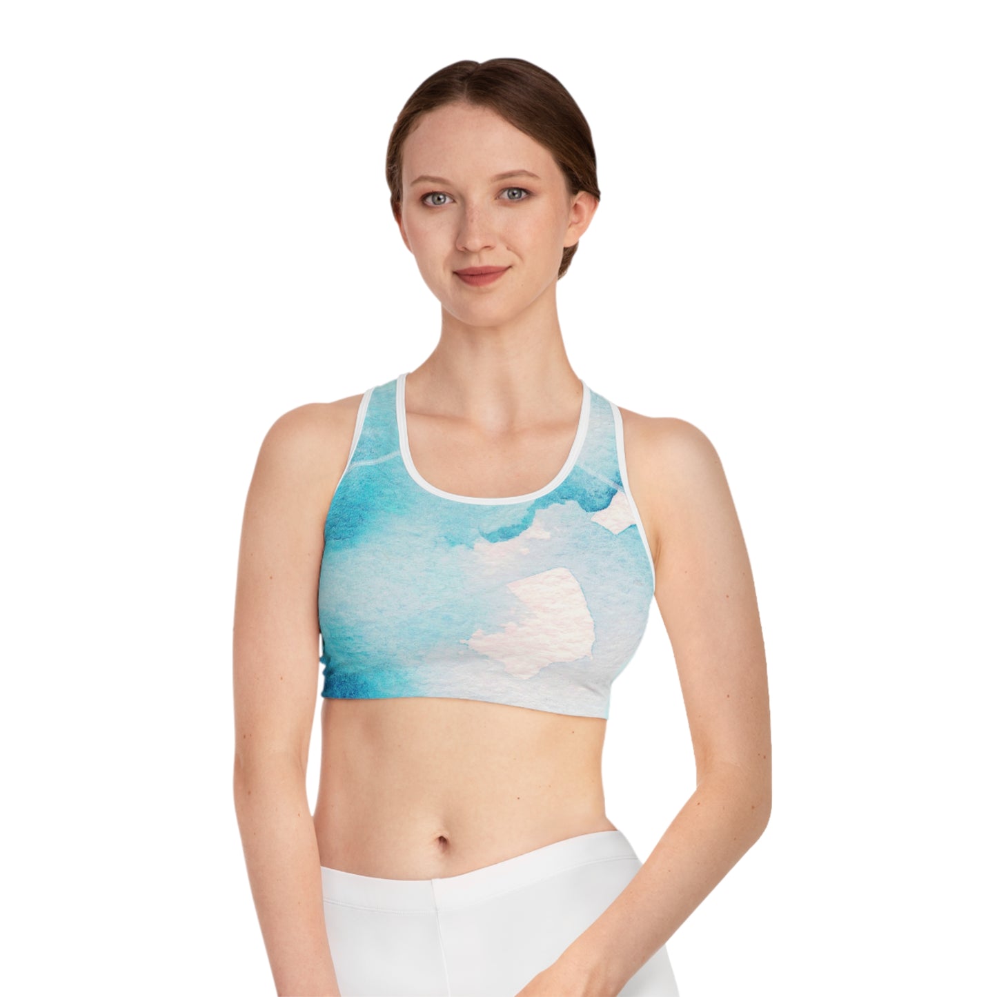 Aqua Watercolor Sports Bra - Stylish Activewear for Yoga and Fitness Enthusiasts