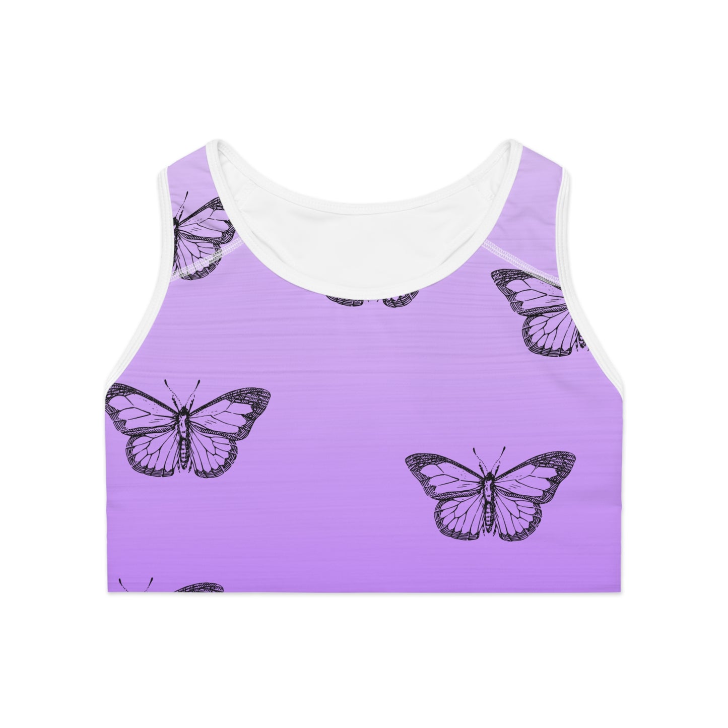 Dee Dee's Purple Butterfly Sports Bra - Elegant Activewear for Yoga & Fitness
