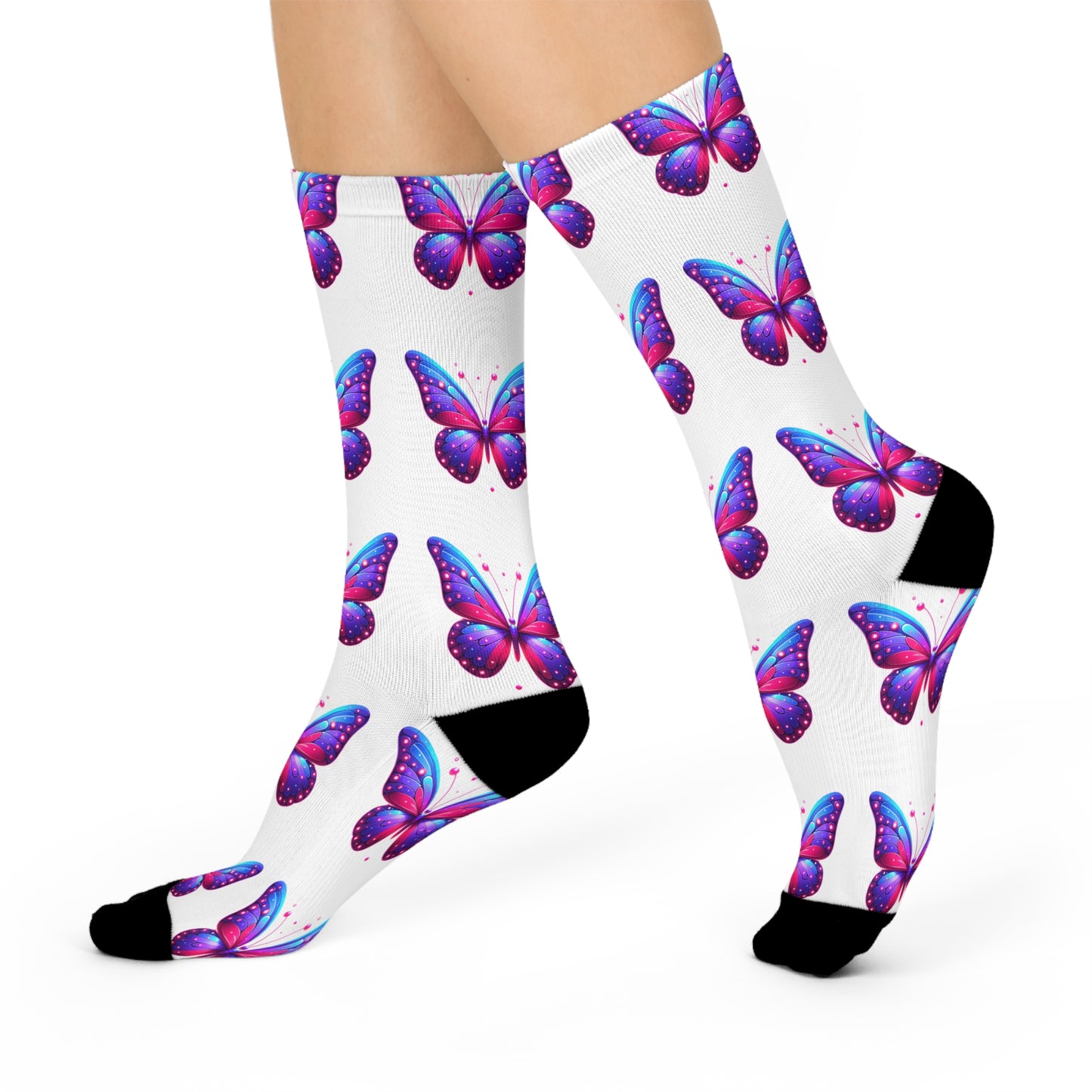 Colorful Butterfly Cushioned Crew Socks - Perfect for Spring Celebrations
