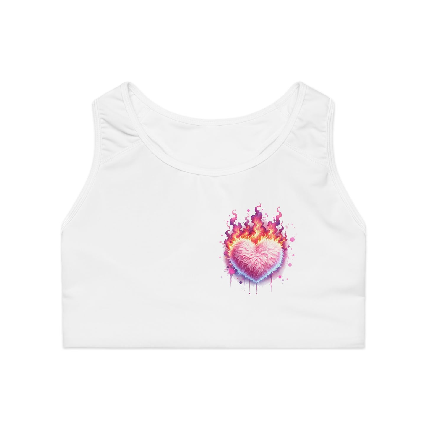 Flaming Heart Sports Bra - Stylish and Motivational Activewear for Workout Enthusiasts