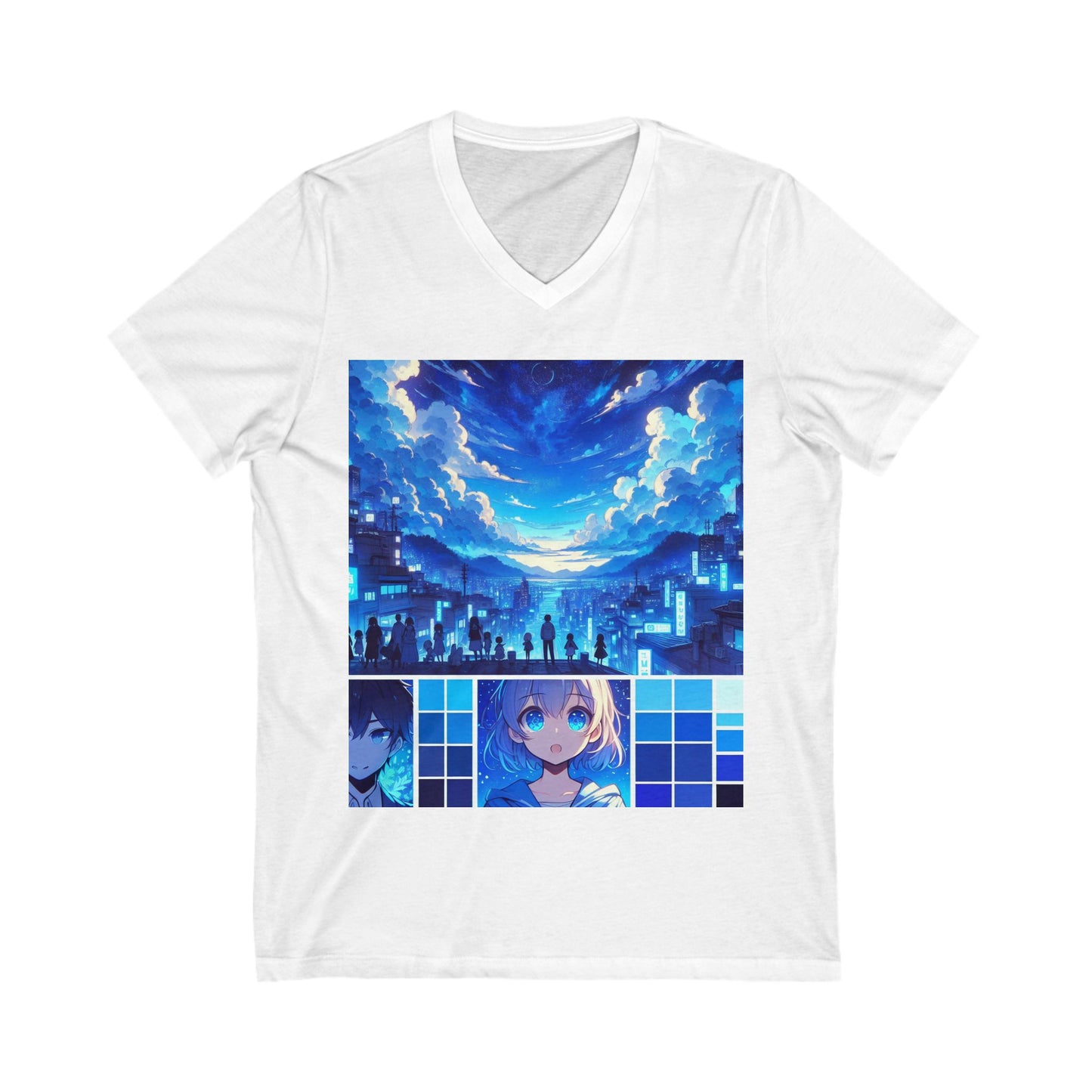 Anime-Inspired V-Neck Tee, Unisex Short Sleeve Shirt, Casual Graphic Tee, Gifts for Otaku, Stylish Everyday Wear