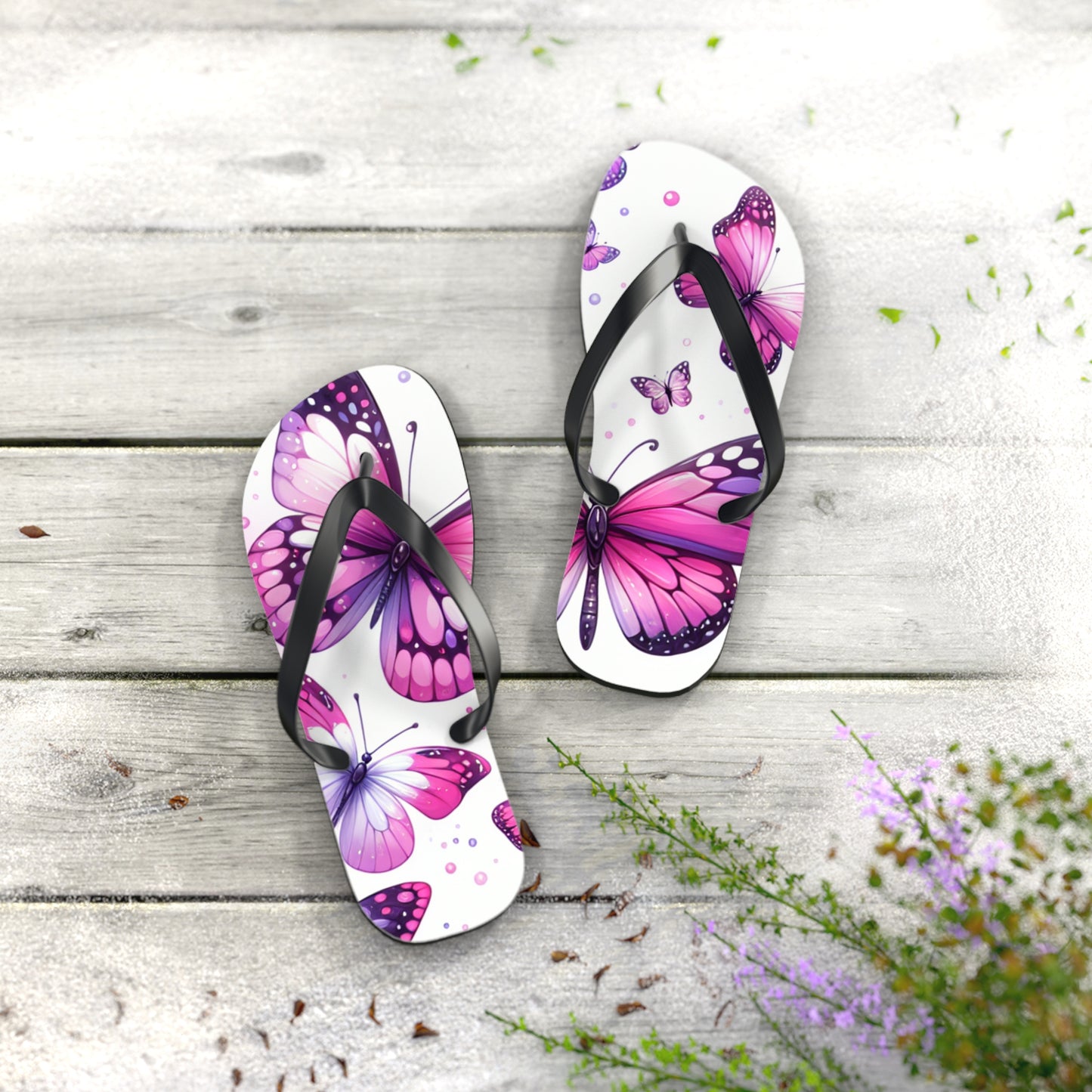 Butterfly Flip Flops - Summer Beach Sandals, Vacation Footwear, Gift for Her, Outdoor Fun, Festival Essentials, Poolside Vibes