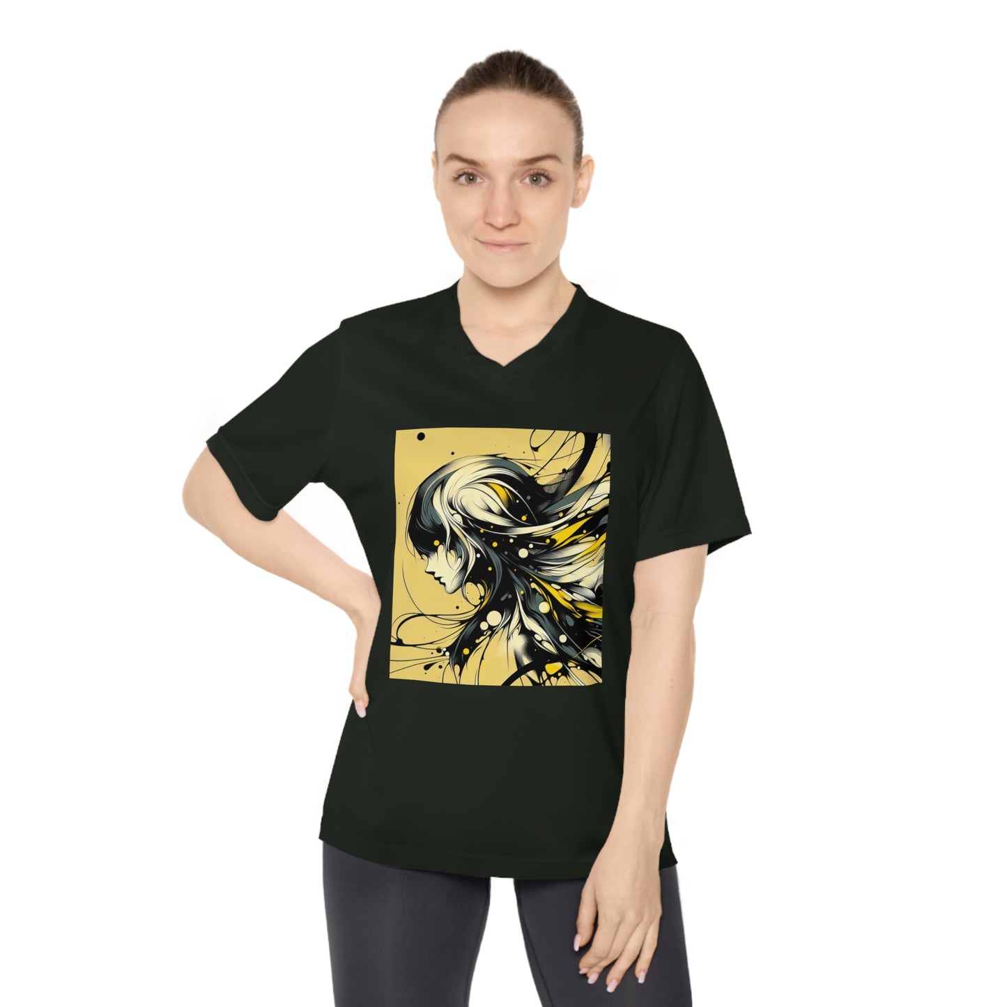 Artistic Women's V-Neck Performance T-Shirt - Modern Graphic Design