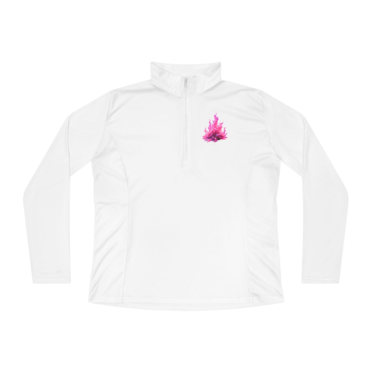 Ladies Quarter-Zip Pullover with Vibrant Pink Flame Design