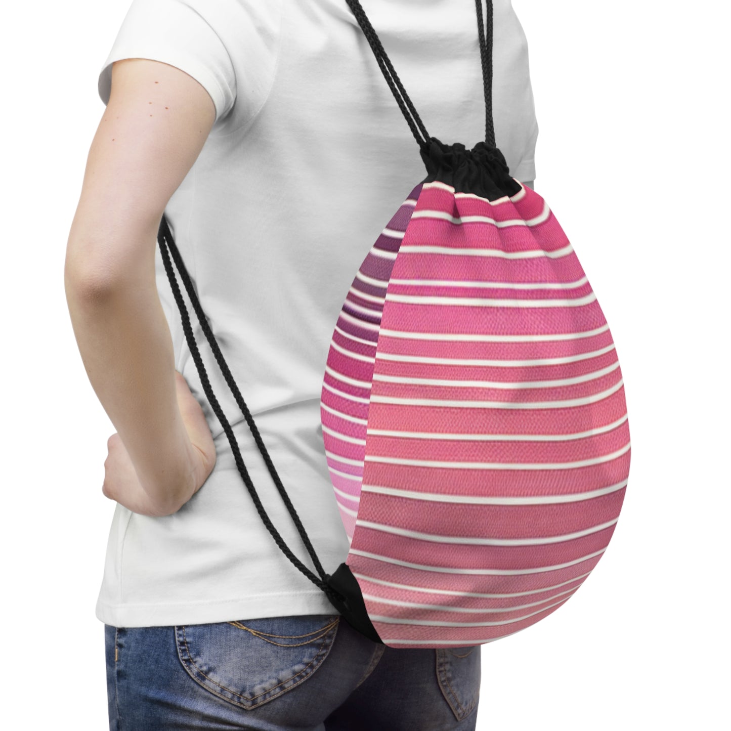 Stylish Pink Striped Drawstring Bag - Perfect for Gym, Travel, or Everyday Use